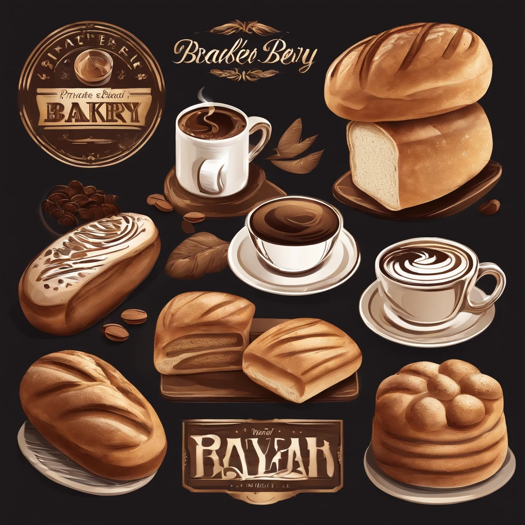 Private bakery logo, bread and rolls, A cup of coffee, vector minimalism