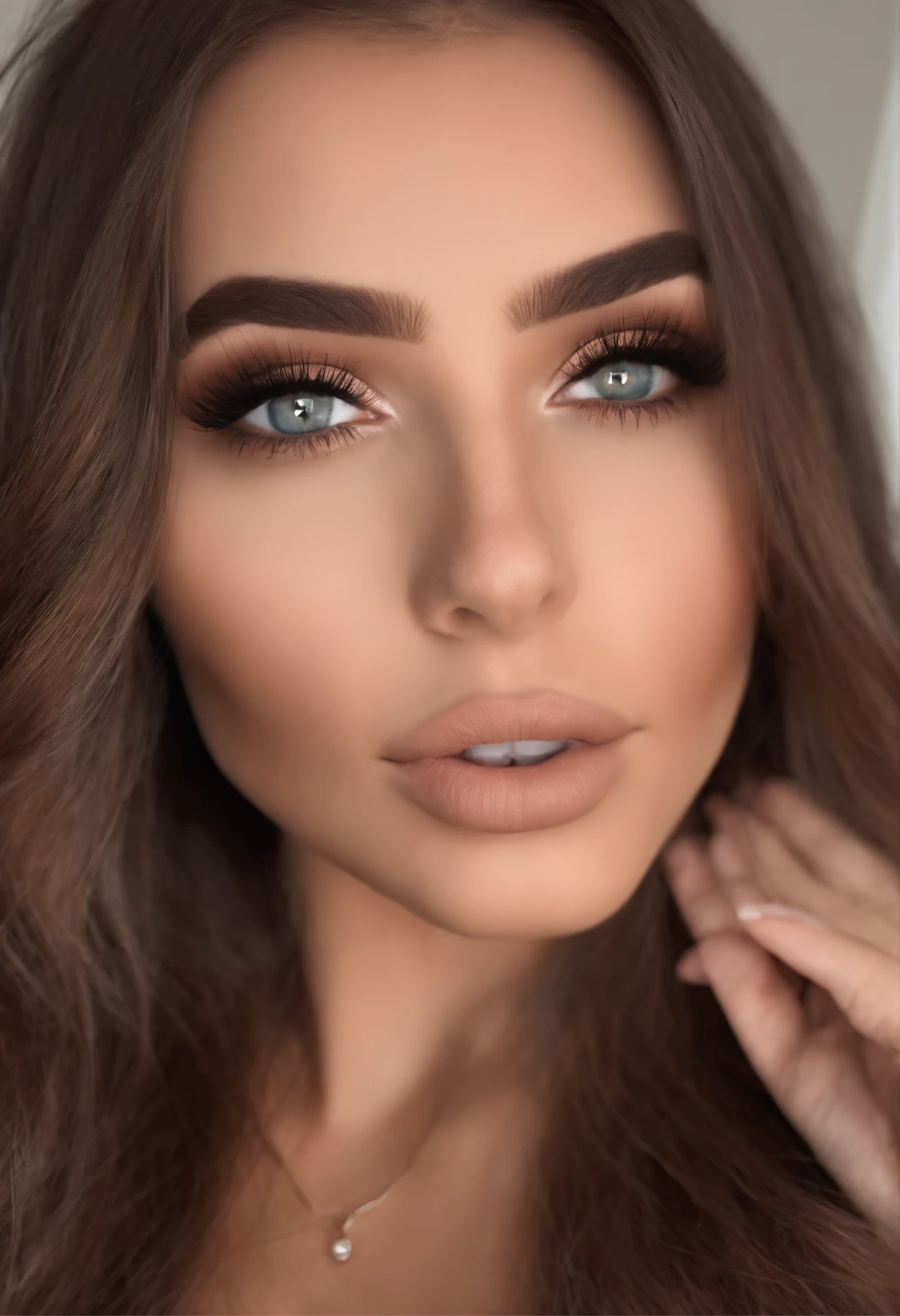 Arafed Mujer totalmente , Chica sexy con ojos marrones, ultra realista, meticulosamente detallado, Retrato Sophie Mudd, brown hair and large eyes, selfie de una mujer joven, Ojos de Dubai, Violeta Myers, sin maquillaje, Maquillaje natural, staring directly into camera, cara con artgram, maquillaje sutil, Impresionante foto de cuerpo completo arrodillado en la cama, En el dormitorio, Medium to large size bust