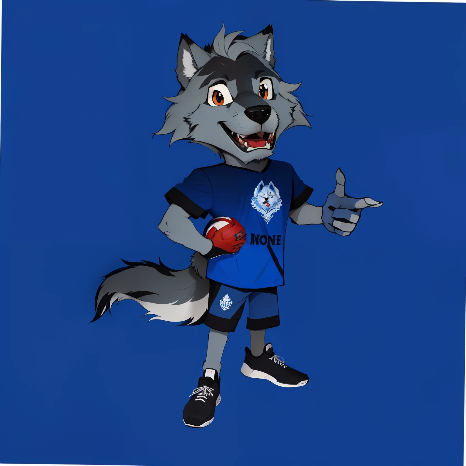 desenho animado de um lobo com uma camisa azul e sapatos pretos, mascote da equipe esportiva, mascote esportivo, mascote de corpo inteiro, an anthropomorphic wolf, Illustration of the mascot of the sarandiense, anthropomorphic wolf, Wolf O'Donnell, Lobo Fursona, mascote de futebol do time sarandiense, um lobo