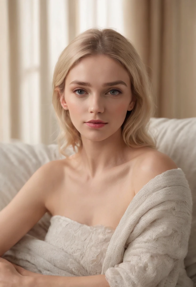 (best quality,4k,8k,highres,masterpiece:1.2),ultra-detailed,(realistic,photorealistic,photo-realistic:1.37),blonde woman,nude,sitting,surrounded,colorful cushions