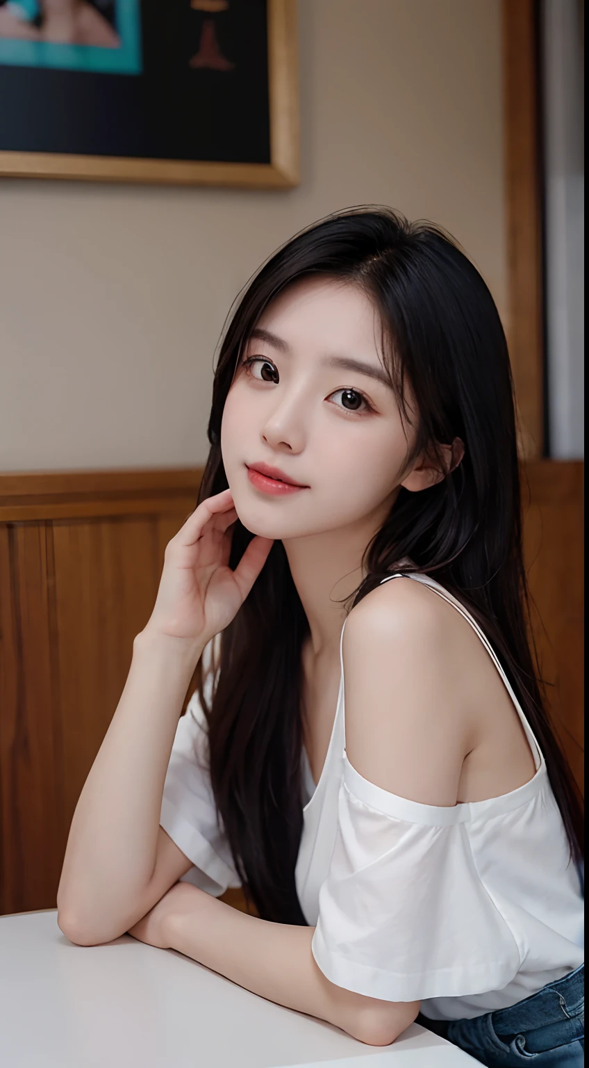 masterpiece、top-quality)、1 beautiful girl、((Wearing black sunglasses )), (Detailed beautiful eyes), ((Detailed skin)) , ((Detailed medium hair)), inside the black villa、((Boyish Brown Medium Hair))、((Smaller face))、((Neutral face))、((Face seen from the side))、((Light brown eyes))、((Korean Girl))、((18year old))、((cool lady))、((A shy smile on his face))、((Korean Makeup))、((elongated and sharp eyes))、((Happy dating))、((boyish))、((Shot from the same height as your face)、inside the white villa ), ((CG rendering)), ((Blurred background)), ((16K)), ((Very detailed)), ((wallpaper)), ((depth of field))