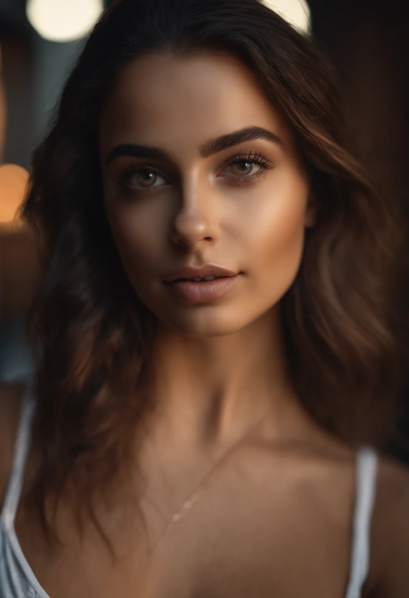 a 20 years old shemale, topless, large breasts, hugh dick, detailed facial features, detailed eyes and lips, extremely detailed face, beautiful detailed body, posing sensually, cinematic dramatic lighting, dark moody atmosphere, rich warm colors, highly detailed, 8k, photorealistic, masterpiece