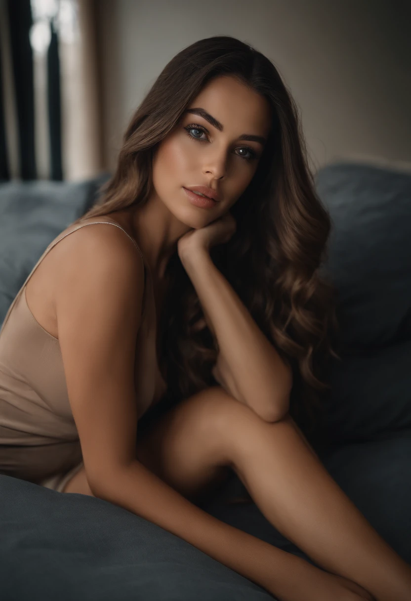 mulher arafed totalmente , totalmente sem roupas, Menina sexy com olhos castanhos, ultra realistic, meticulosamente detalhado, Retrato Sophie Mudd, cabelos castanhos e olhos grandes, selfie de uma jovem mulher, Olhos de Dubai, Violeta Myers, sem maquiagem, maquiagem natural, Looking directly at the camera, Rosto com ArtGram, maquiagem sutil, impressionante tiro de corpo inteiro ajoelhado na cama, no quarto, medium to large bust