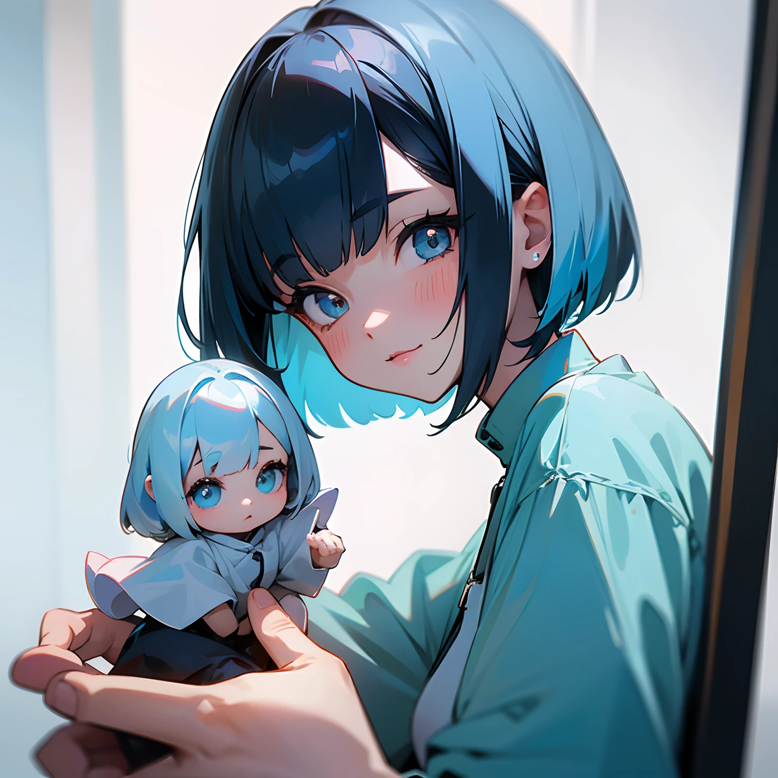 2 girls,Black Hair Bob,Light Blue Hair Bob,Digital World,cute little
