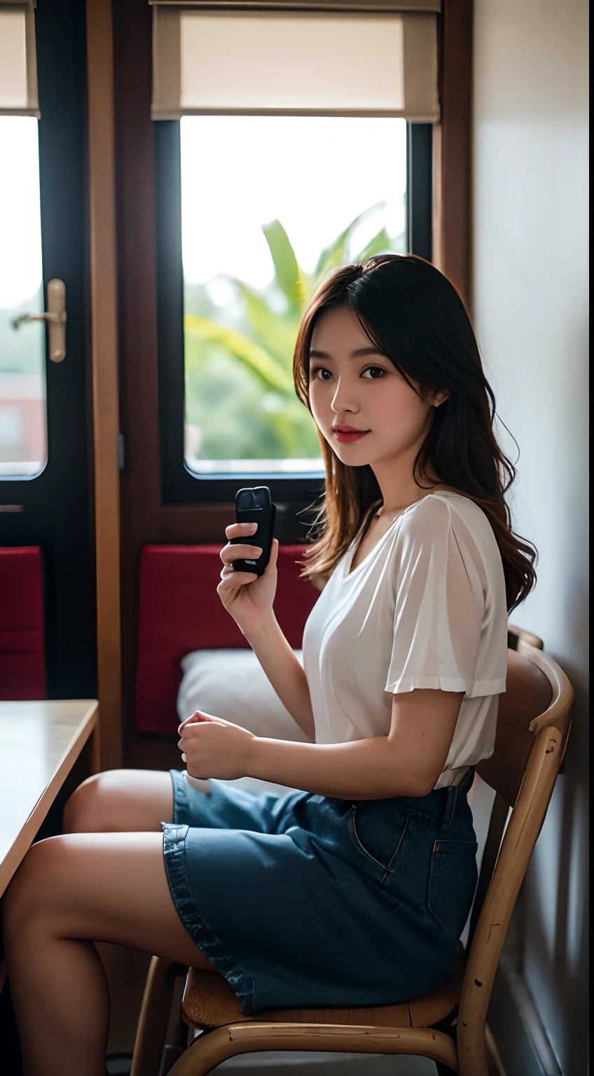 there is a woman that is sitting down with a remote, taken with canon eos 5 d mark iv, captured on canon eos r 6, a young asian woman, taken with canon eos 5 d, portrait soft low light, shot on canon eos r 5, shot on canon eos r5, taken with canon 5d mk4, taken with a canon eos 5 d