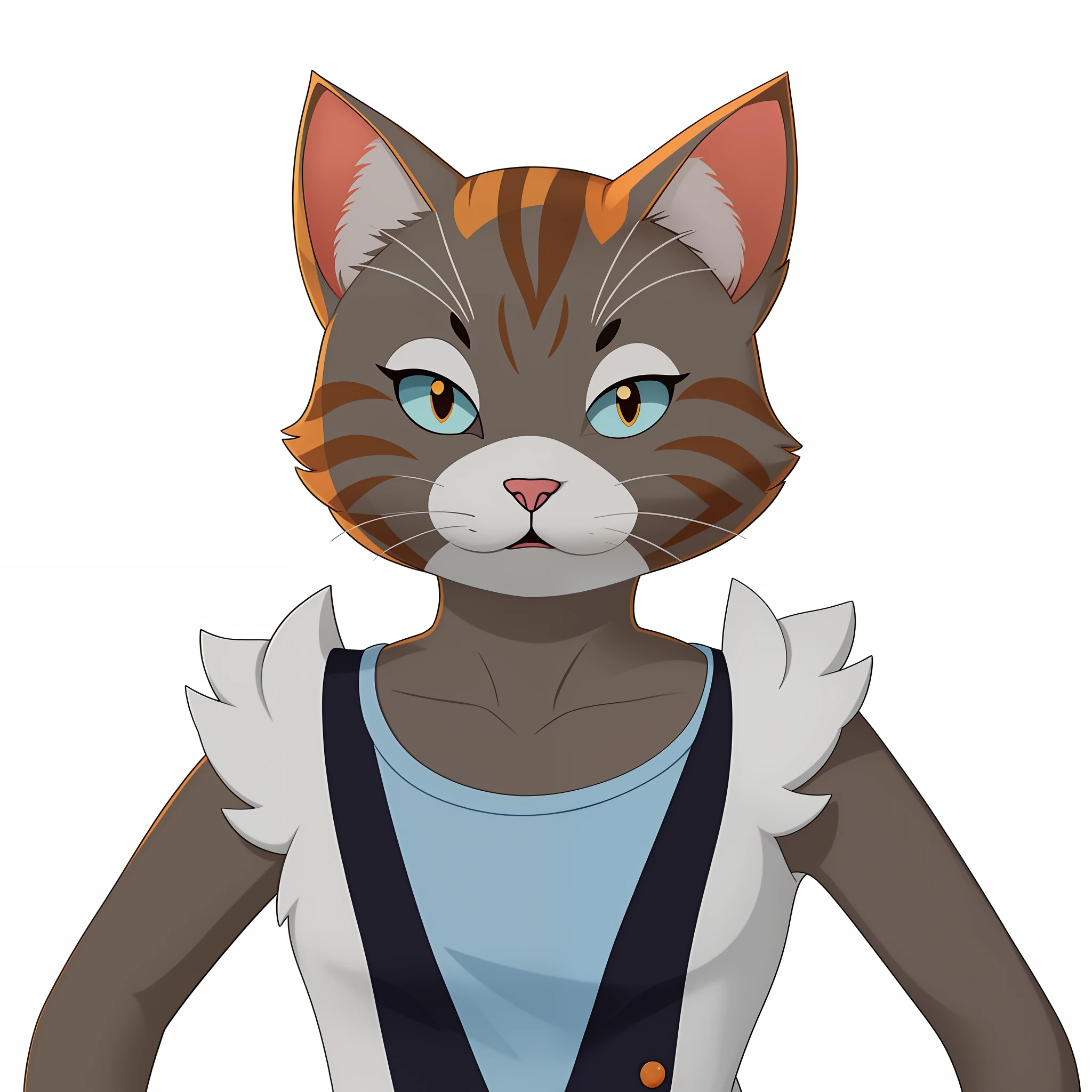 There is a cat with a shirt and a shirt, anthropomorphic female cat, Avatar da parte superior do corpo, Woman / cat hybrid, the cat is orange, human cat hybrid, gato atraente, sem linha, gatinha, um gato antro, Avatar do jogo 2D do corpo superior, anthropomorphic cat, Gato Anime, gatinha jovem bonita