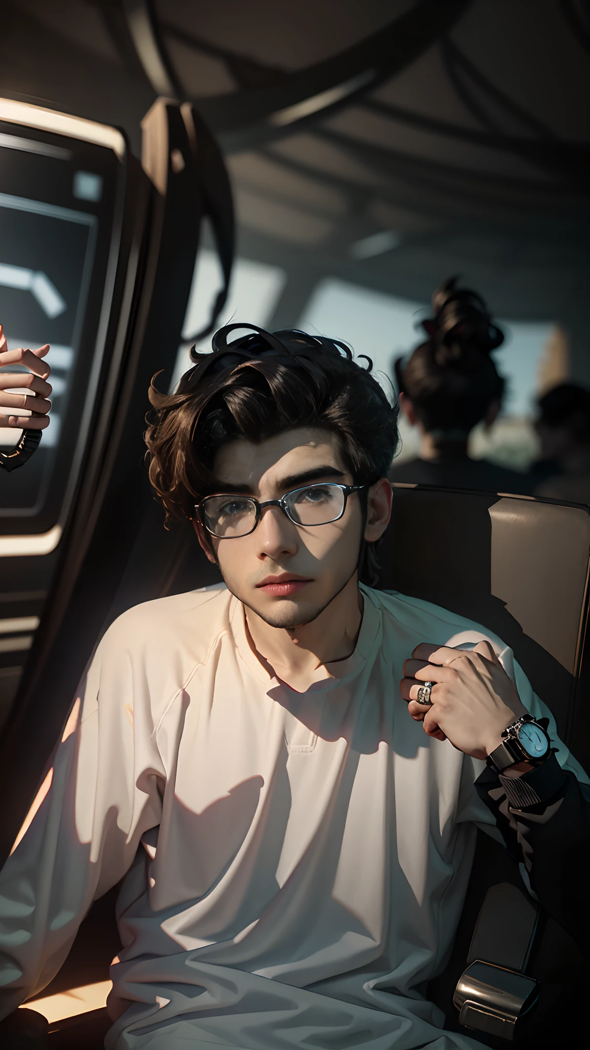 Add new backround and add te shart smart glasses new hair style smart watch and mask