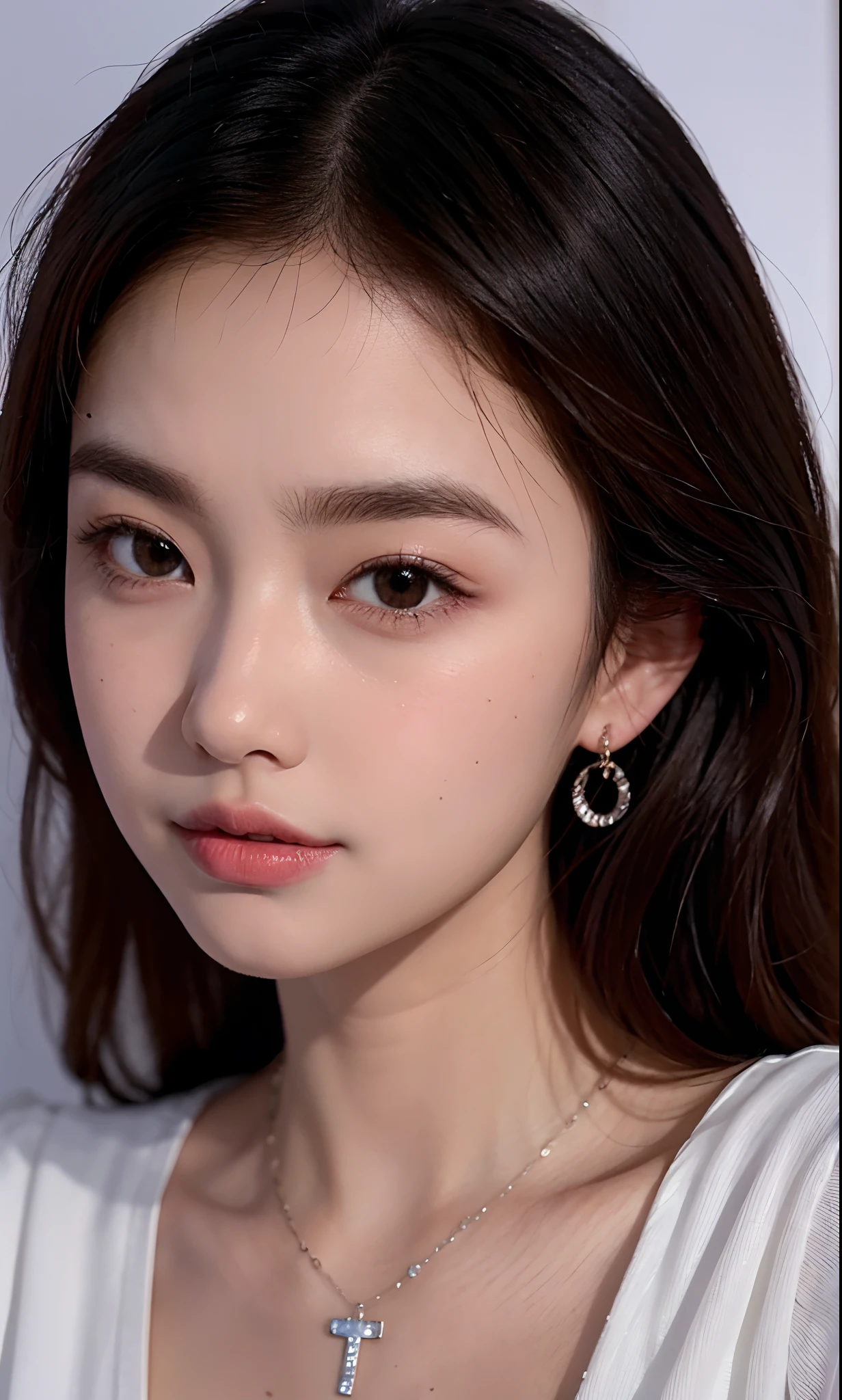 there is a woman with long hair and a necklace on, ruan cute vtuber, sakimichan, leaked image, nivanh chanthara, with round face, south east asian with round face, with cute - fine - face, very pretty face, blackpink jennie, clear cute face, face with artgram, headshot profile picture