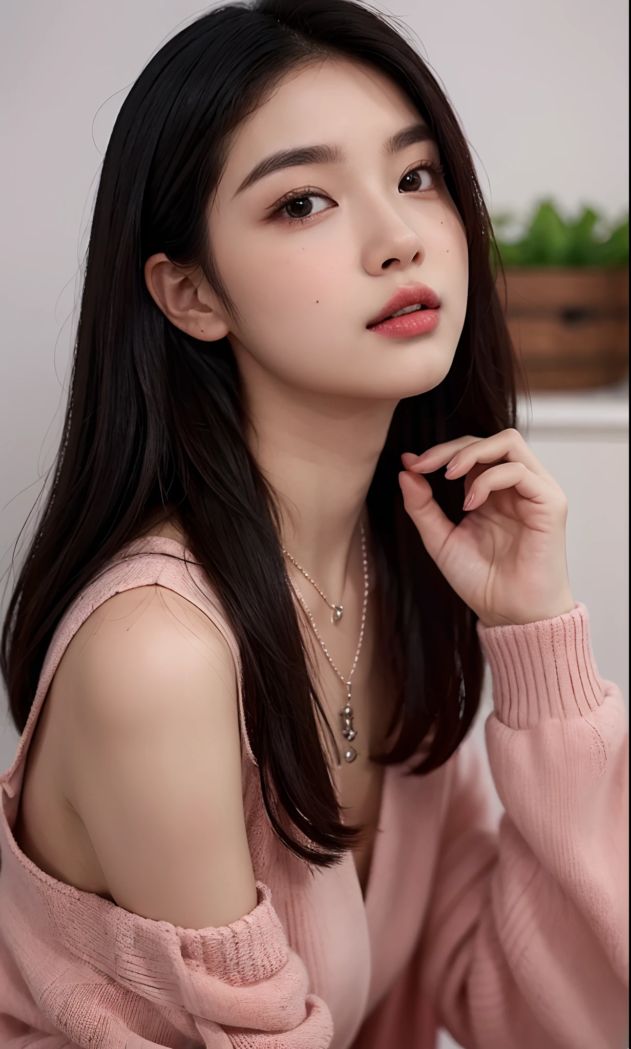 there is a woman with long hair and a necklace on, ruan cute vtuber, sakimichan, leaked image, nivanh chanthara, with round face, south east asian with round face, with cute - fine - face, very pretty face, blackpink jennie, clear cute face, face with artgram, headshot profile picture