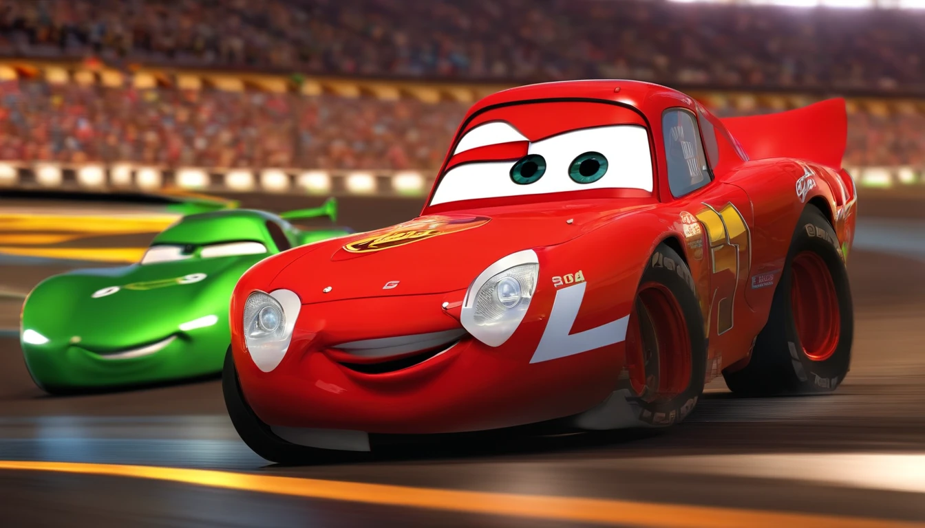 "Cars" from Pixar, racing car, 3d style, talking car