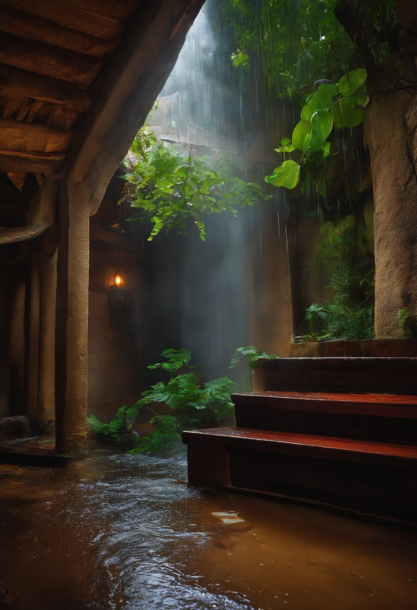 rain flowing under the roof