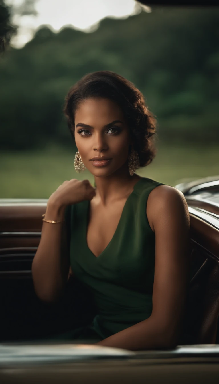 Nome: Lucy Idade: 25 years Appearance: Cabelo preto, long and smooth Green eyes Light skin Average height, Corpo esguio. Ana is in a car, dirigindo a noite numa estrada na floresta