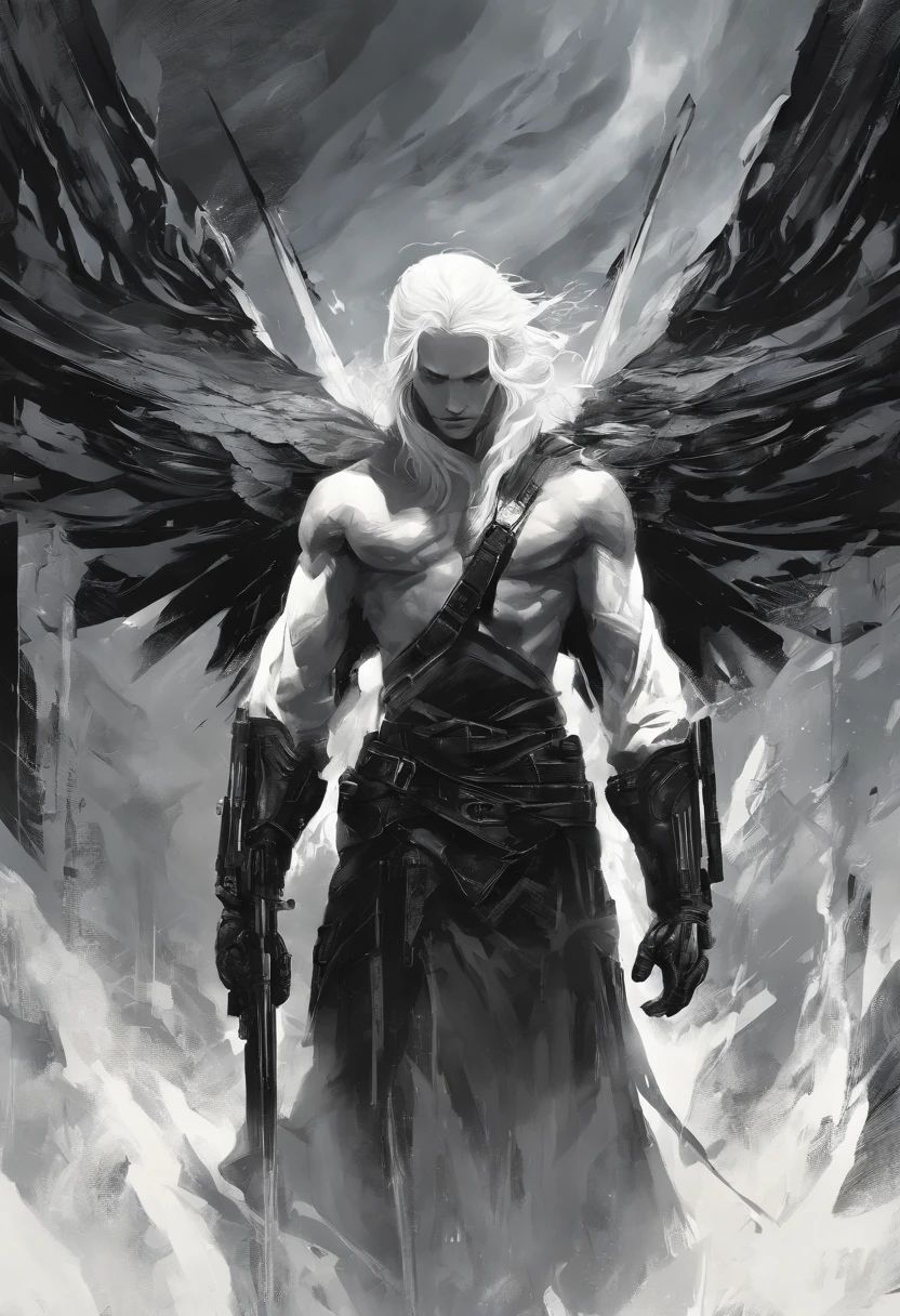 expressive essence of brush strokes art, raw energy and emotion of brushwork, in the art style of Raymond Swanland and art style of Martin Ansin, (Greek god white hair and white beard:1) of the sky and thunder in the sky, symmetric circular iris