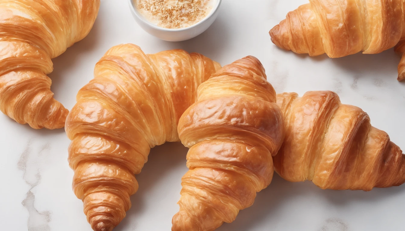 8K, Raw photo, Best Quality, masutepiece,Realistic, Photorealsitic,Clear focus, ,Professional Lighting,Front lighting,BRAEK,White background,croissant