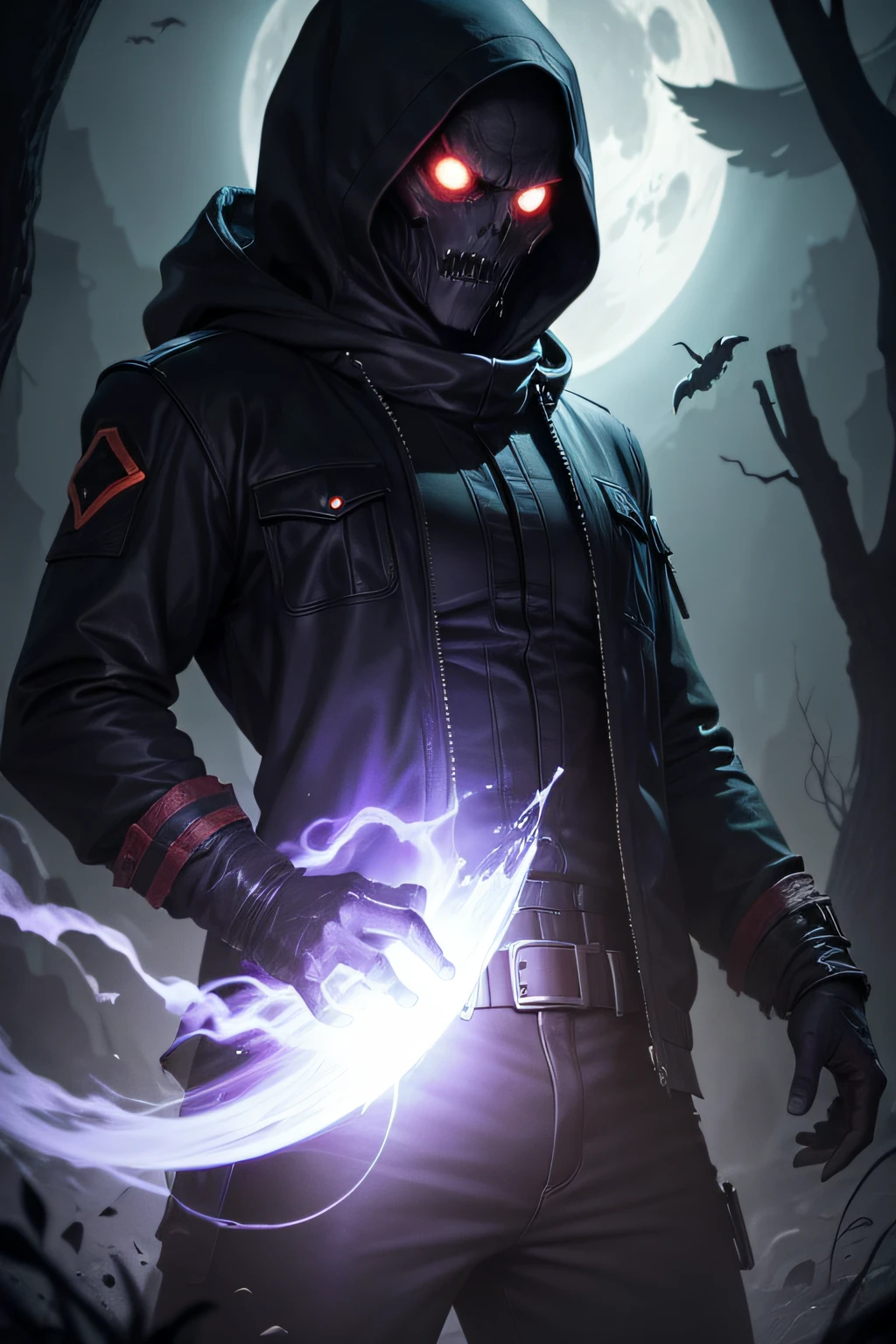 a dark and scary alien ghost-hunter, returns from hunting with prey