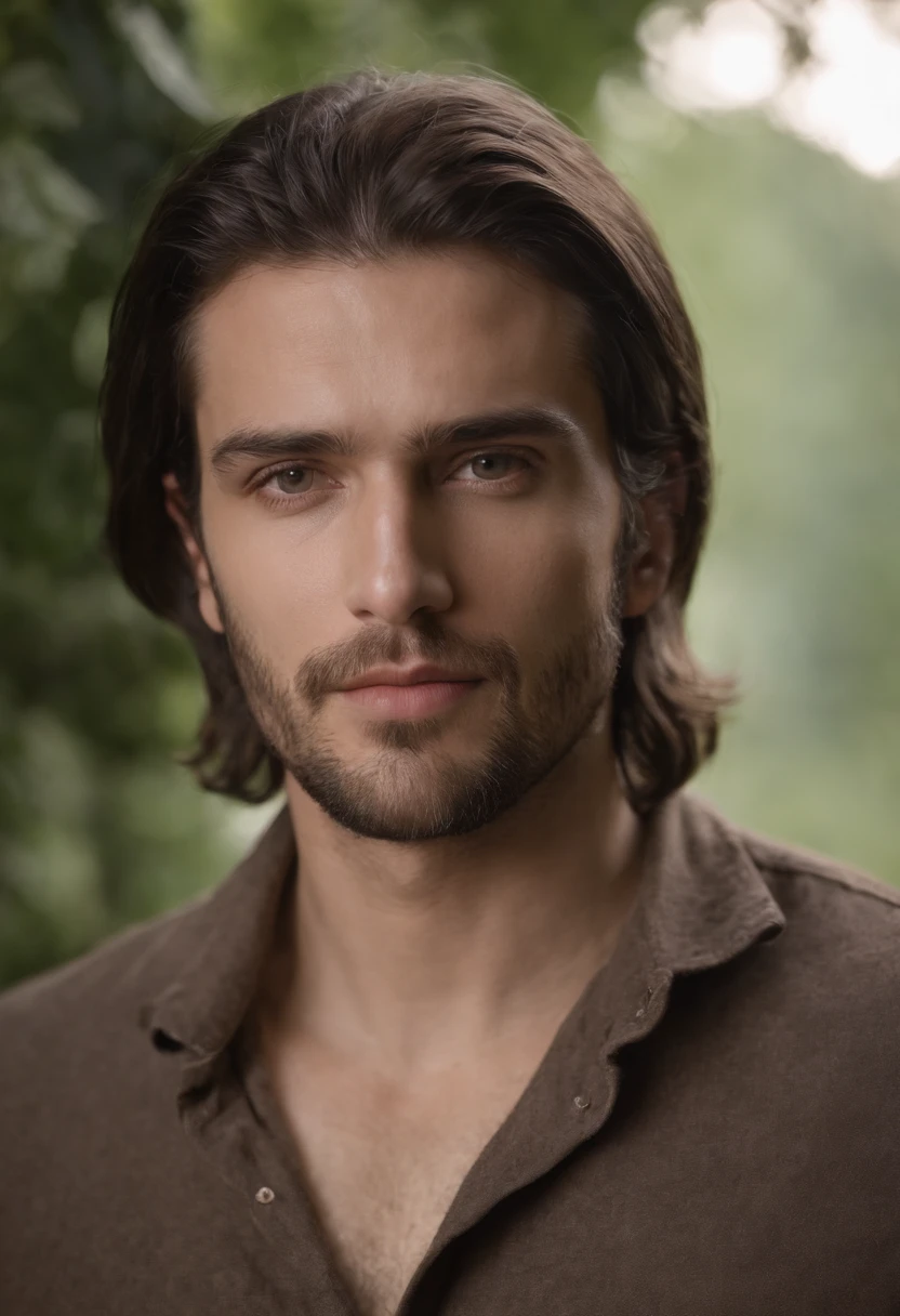 homem magro, long dark shoulder-length hair, olhos fundos, barba rala, olhos pretos e roupas desgastadas, cansado, personagem,  rosto magro, dependente quimico