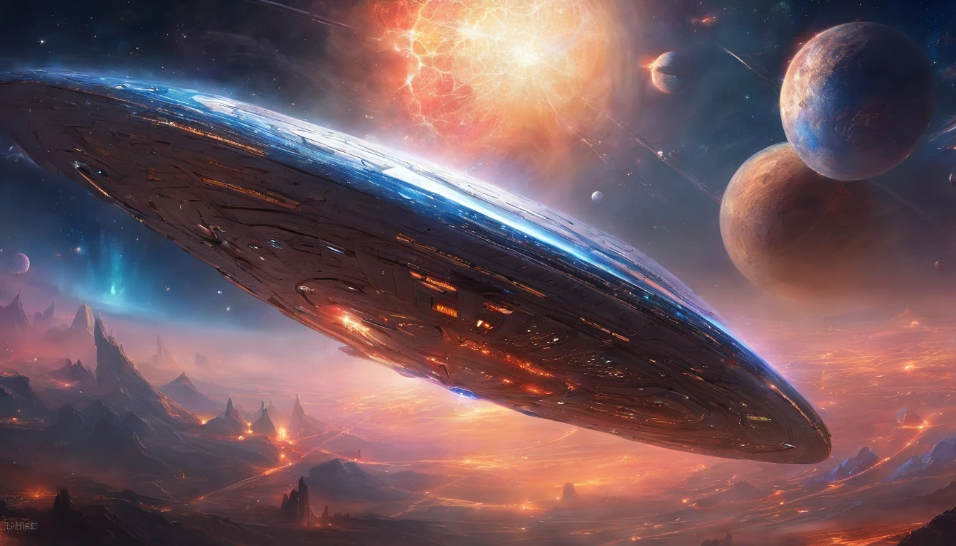 ((Masterpiece)),(Best quality)),Magnificent space image scene,heavenly body,Star Trek,((Huge star gates)),black hole,(((Huge starship))),Spaceship,Shining starry sky,8K,super-fine,high qulity