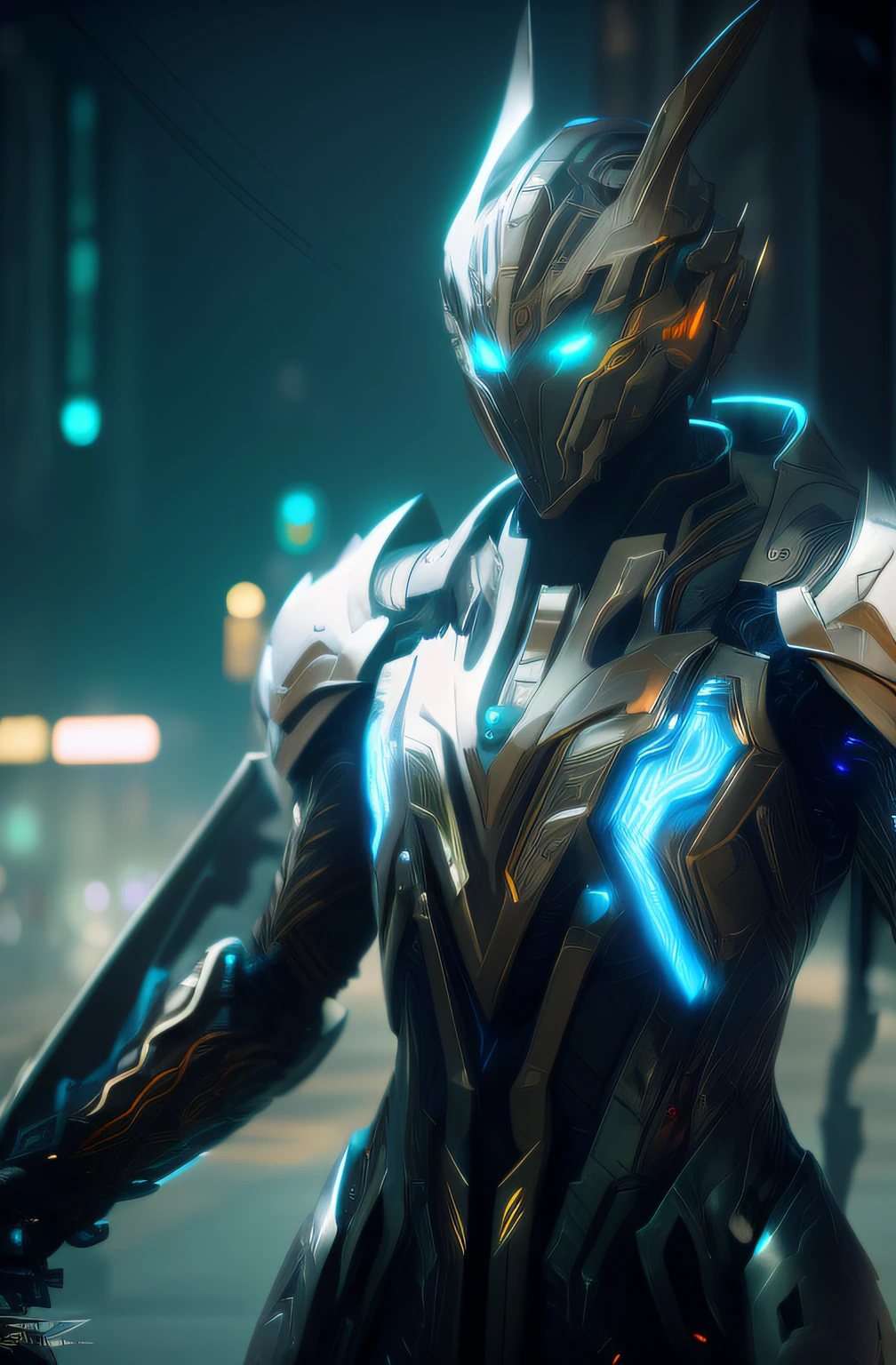 Alafeld man in futuristic suit walking down city streets, cyber suit, Cyberpunk cyber armor, cyber armour, cyber fight armor, Wear cyber armor, Mecha suit, epic scifi character art, science fiction suit, 3 D rendering character art 8 K, Amazing 8K character concept art, cybersuit，male people，No hair