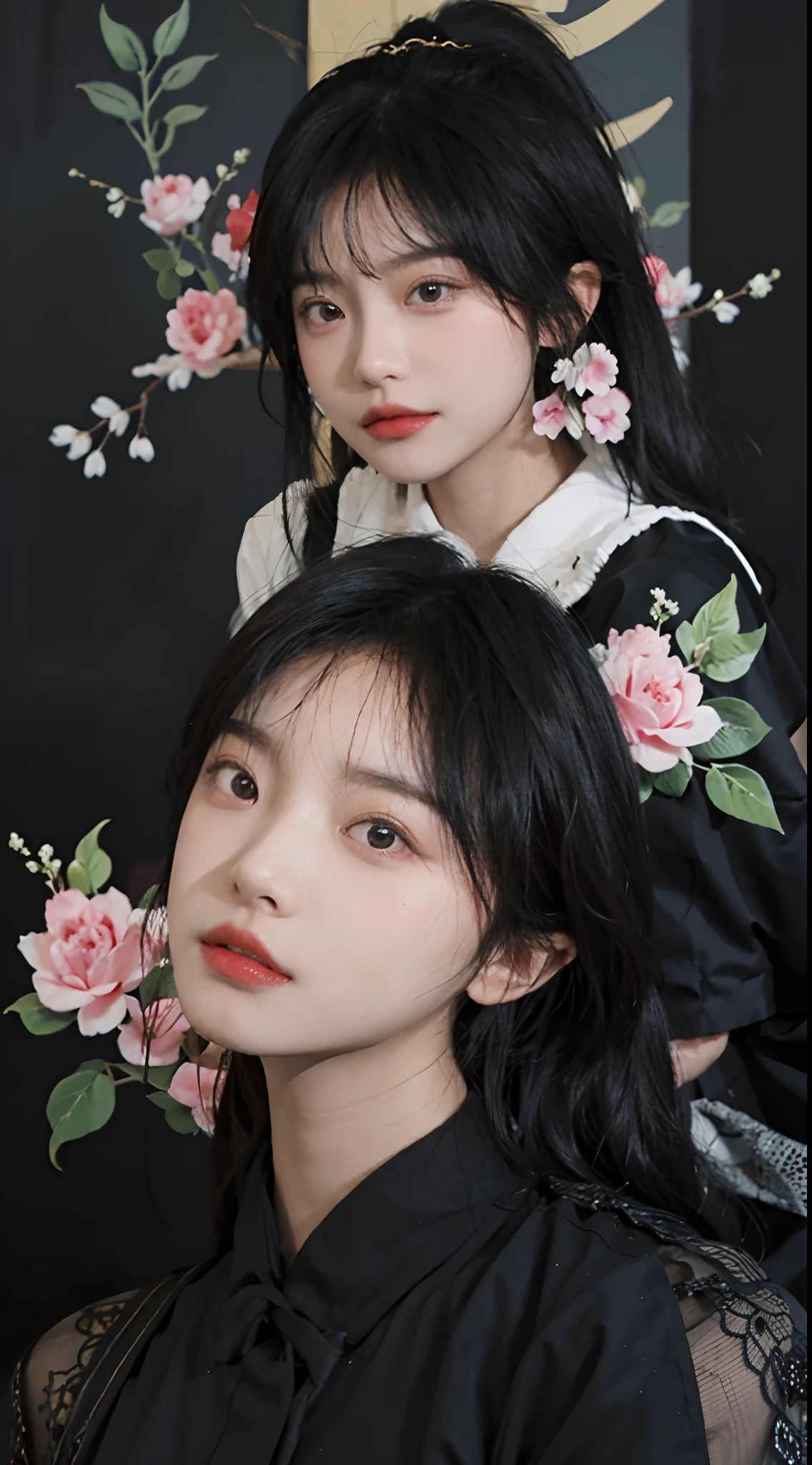best qualtiy,tmasterpiece,超高分辨率,(realisticlying:1.4),a close up of a woman with long black hair wearing a black dress, Cai Xukun, gorgeous chinese models, Gorgeous young Korean woman, beautiful Korean women, yanjun cheng, Xianxia, full-body xianxia, xintong chen, ruan jia beautiful!, Beautiful young Korean woman, xision wu, Inspired by Huang Ji, gongbi