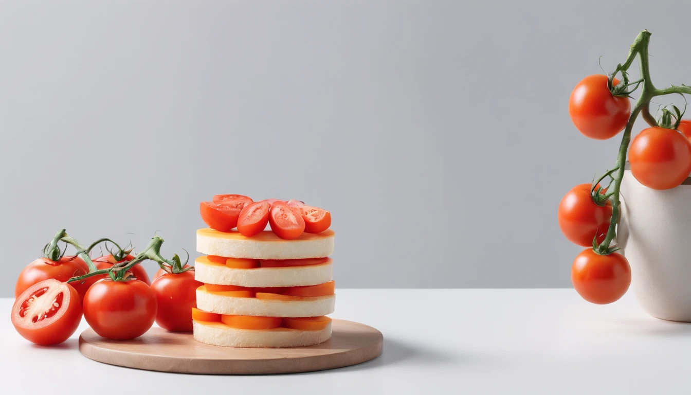 8K, Raw photo, Best Quality, masutepiece,Realistic, Photorealsitic,Clear focus, ,Professional Lighting,Front lighting,BRAEK,White background,tomatoes,Copy Space