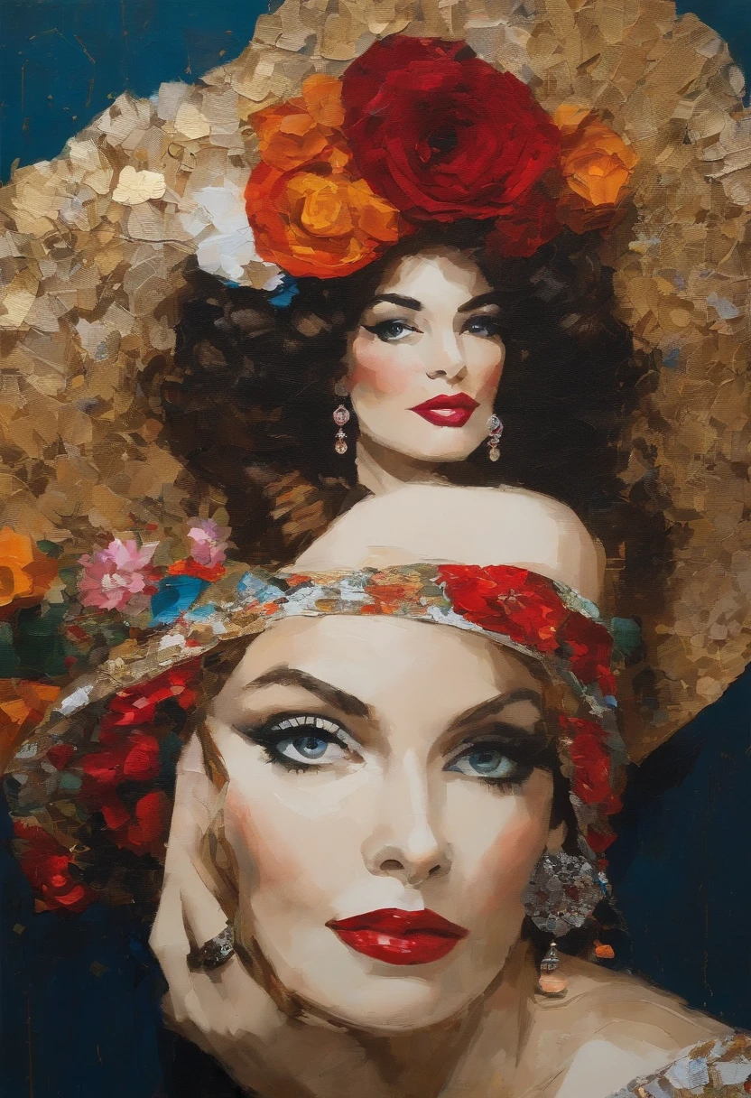 Recycled Paper art 2/3 portrait of an extravagantly elegant matchmaker in the style of "HelloDolly" by "Derek_Gores" in the style of "Full Volume Klimt