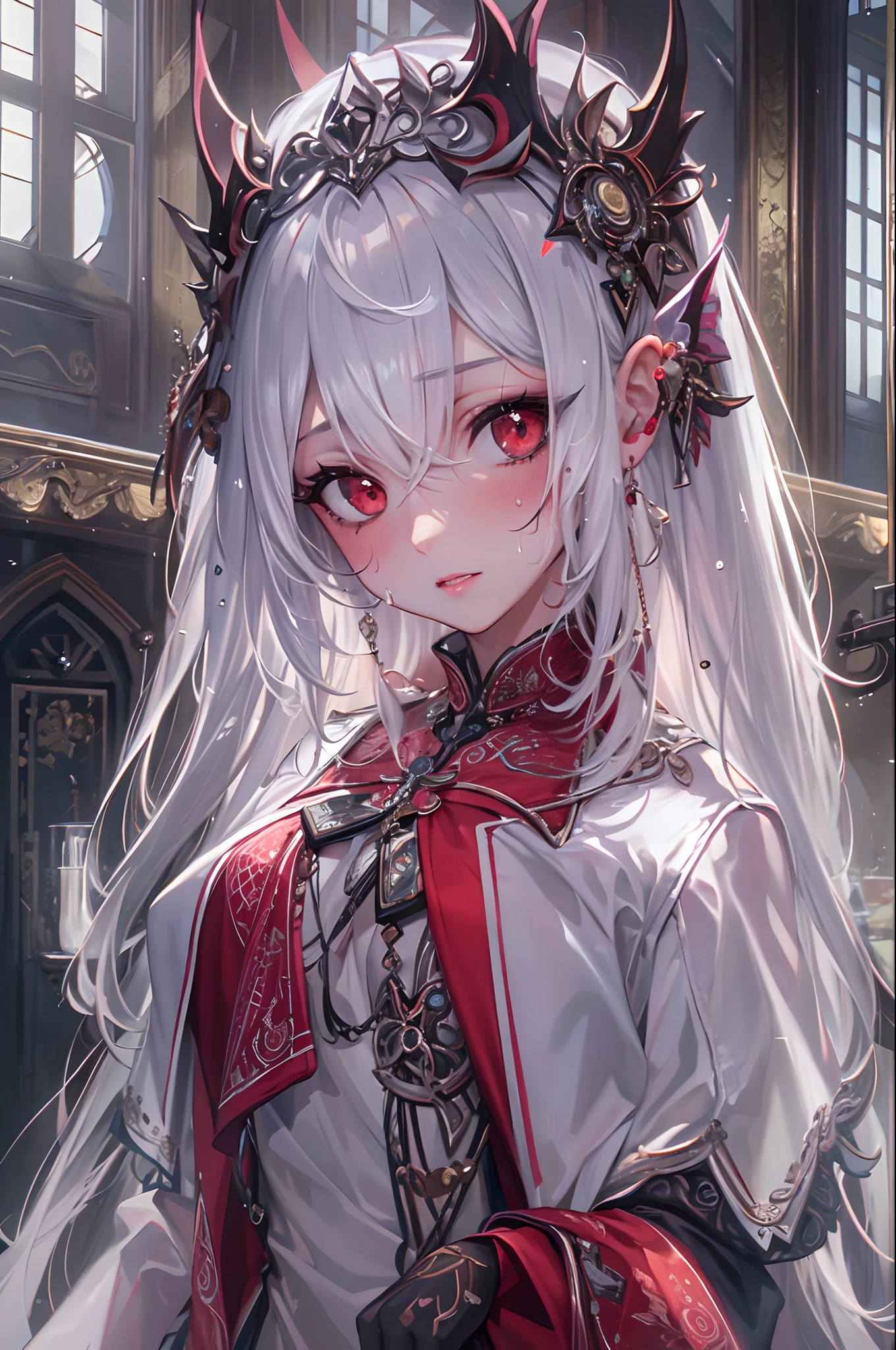 (masterpiece, top quality, best quality, official art, beautiful and aesthetic:1.2), (1girl:1.3), (fractal art:1.3),absurd, masterpiece, best quality, realistic, hyper-detailed, (shiny skin, sweaty:1.4), looking at viewer, slender, 1girl, solo, white sneakers, white miniskirt, straight long hair, princess cut, purple hair, red eyes, (thick thighs:0.5), dynamic lighting, high resolution, sharp focus, depth of field, small breasts,vampire, masterpiece, best quality, ultra-detailed, illustration, ultra-detailed face, best quality face, evil, 30 years old, adult, 1girl, 30 years old, no human, white hair, alchemy outfit, intricate detailed outfit, sexy pose, glowing red dress, cute, kawaii, digital art, finely detailed eyes
