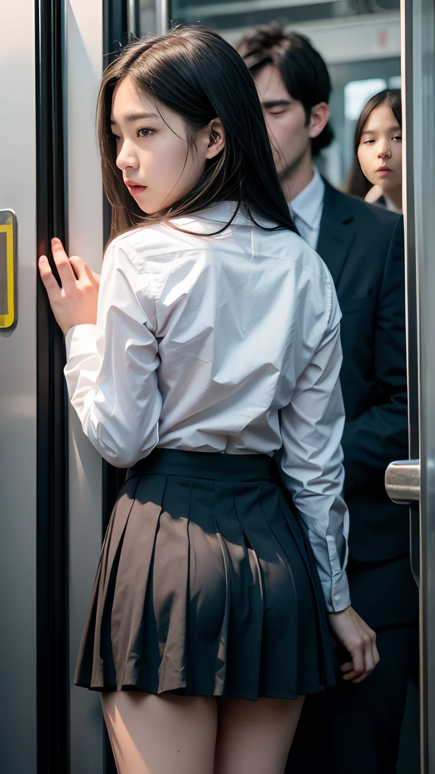 grasp、、High school girl grabbed by the buttocks on the train、pleatedskirt、a beauty girl1a person、ember3a person、Grabbing the buttocks、molesting、Touching your buttocks on the train, undress the panty,(scary face), (fit body), (sexy school girl uniform)