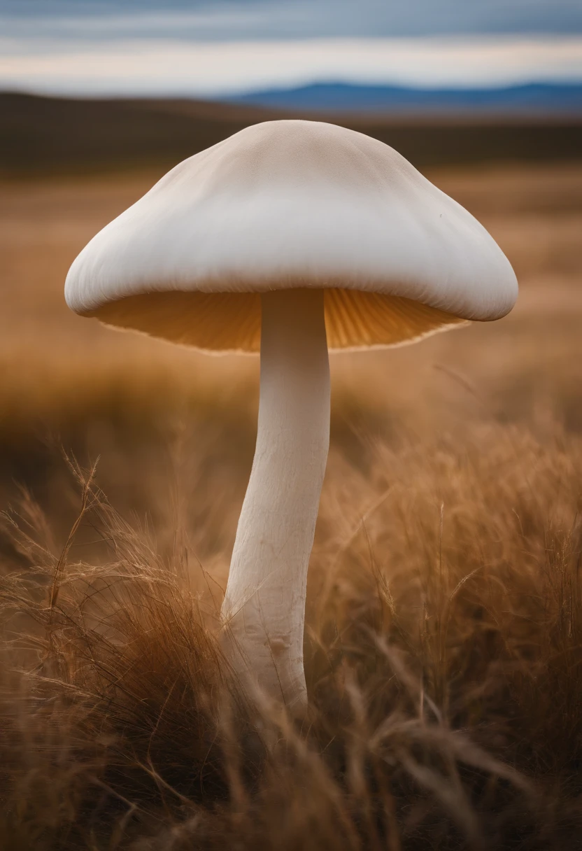 A huge white mushroom on the steppe