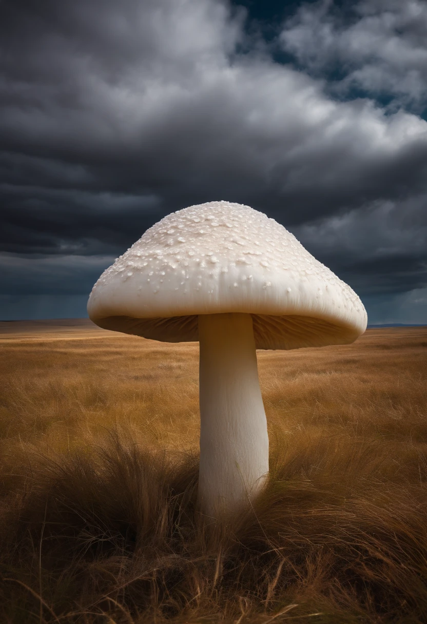 A huge white mushroom on the steppe