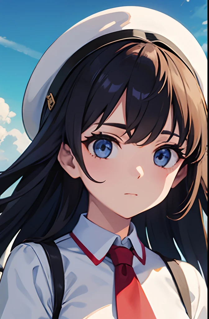 Girl, seen from down, sky,