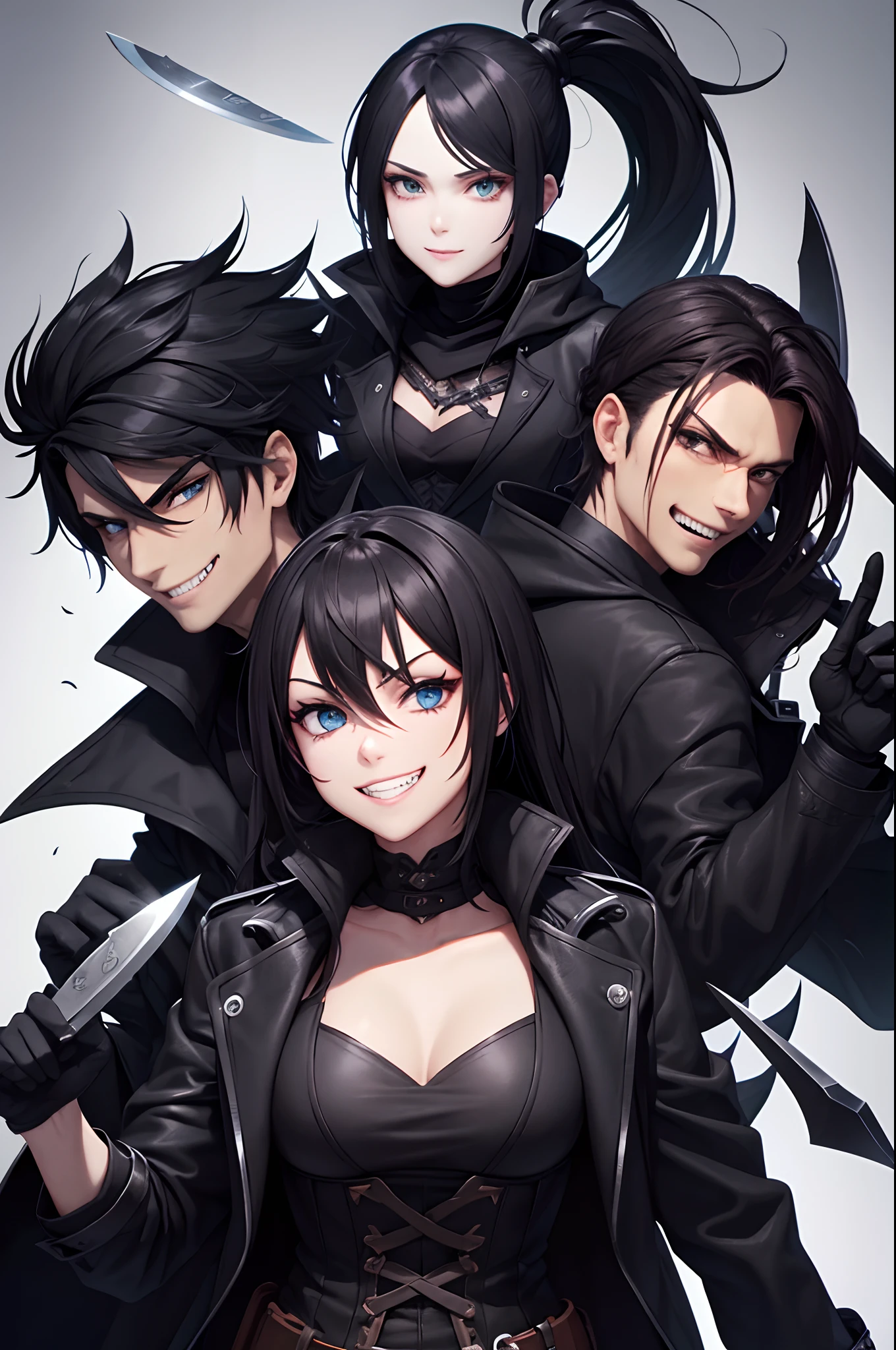 thief, black cloack, grin, knife