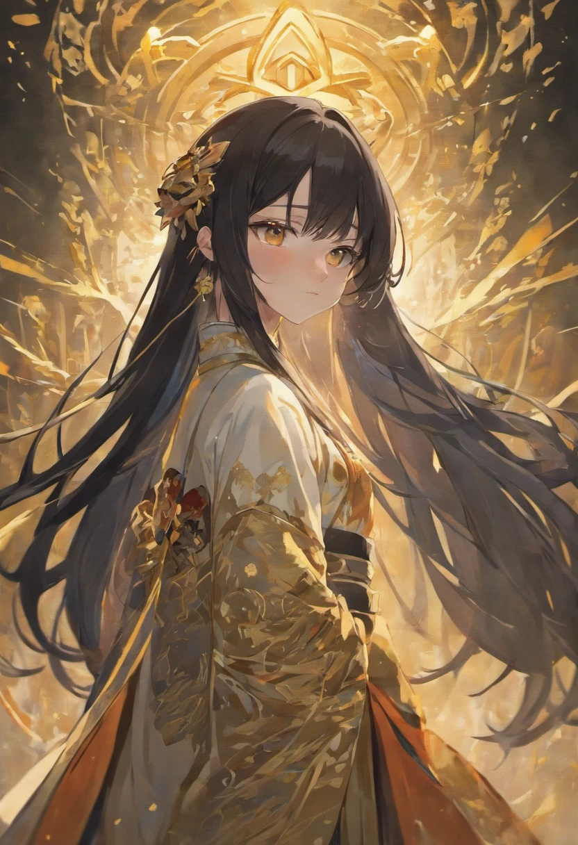 masterpiece, top quality, 1girl, straight black long hair, gold eyes, perfect face, short height, white hanfu