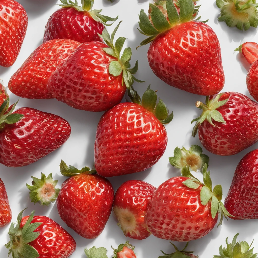 8K, Raw photo, Best Quality, masutepiece,Realistic, Photorealsitic,Clear focus, ,Professional Lighting,Front lighting,BRAEK,White background,Strawberries
