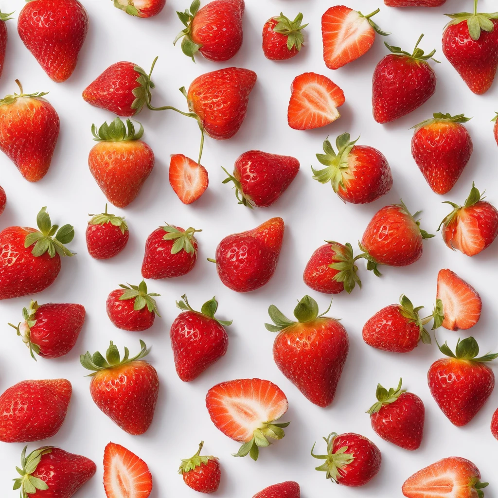 8K, Raw photo, Best Quality, masutepiece,Realistic, Photorealsitic,Clear focus, ,Professional Lighting,Front lighting,BRAEK,White background,strawberries