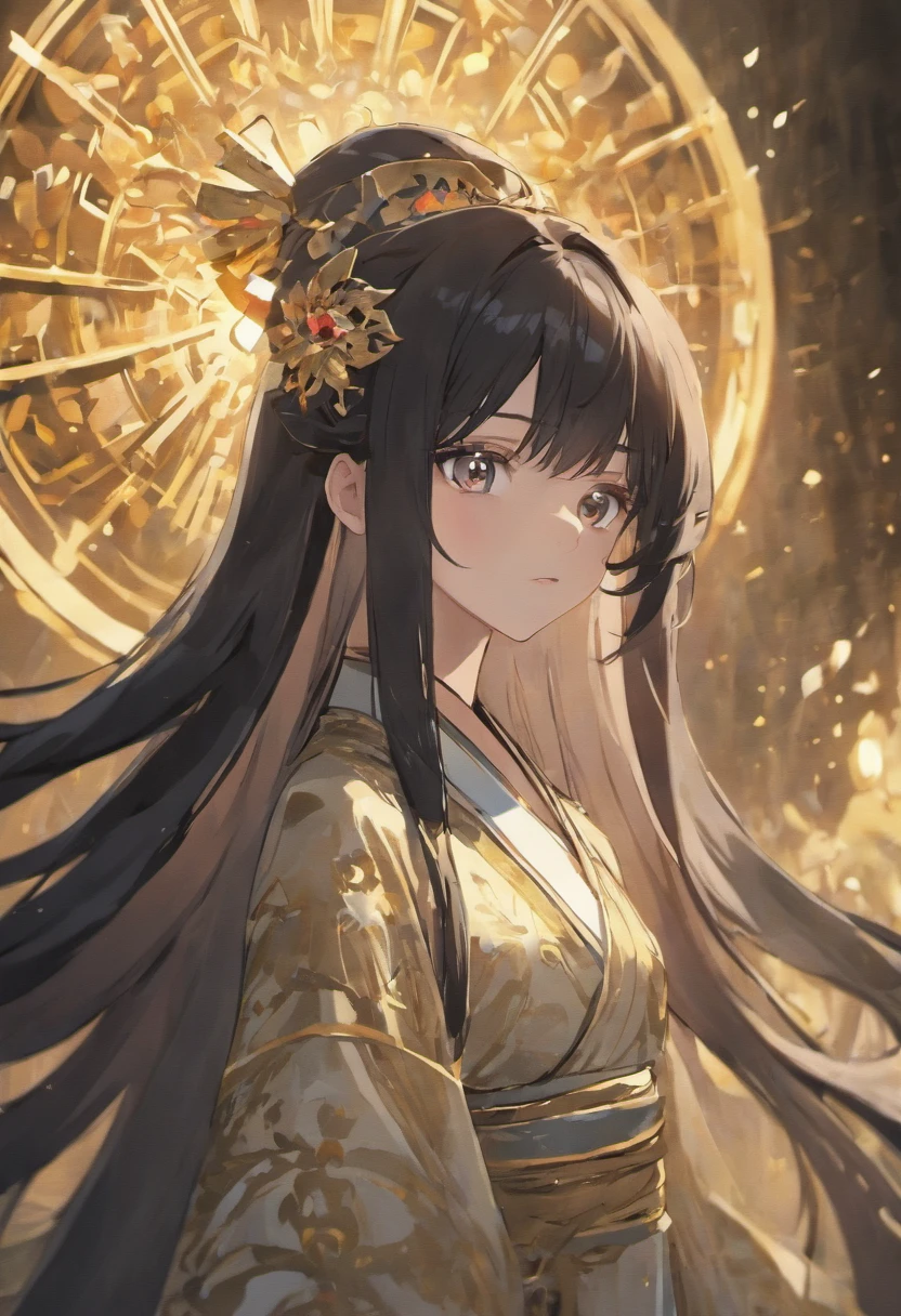 masterpiece, top quality, 1girl, straight black long hair, gold eyes, perfect face, short height, white hanfu