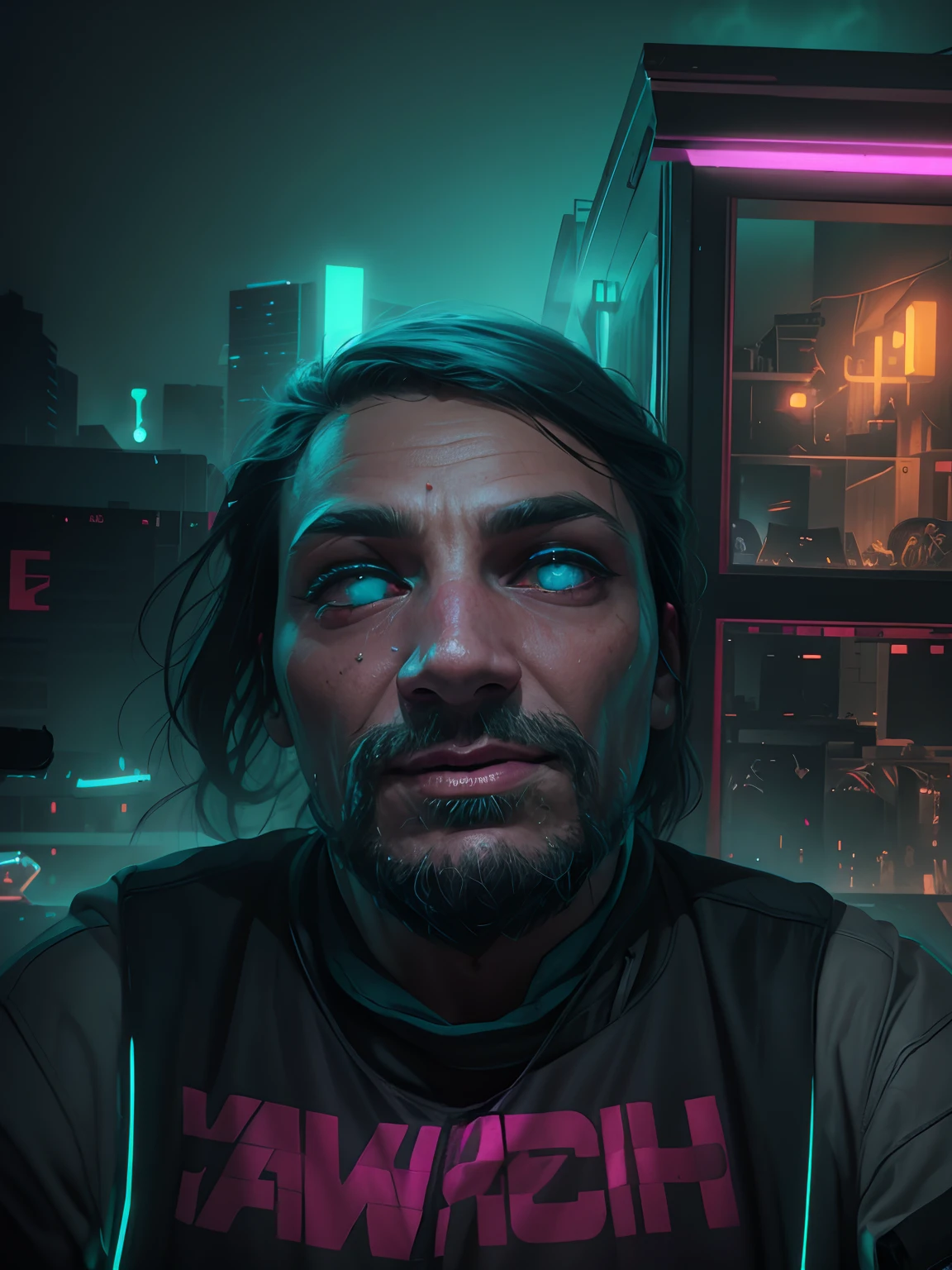 gaming look background neon color realistic this image look haunted face character 4k quality