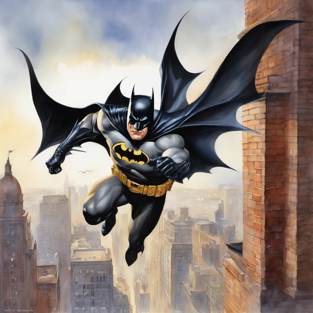 Batman perfect anatomy on the rooftops of Gotham City à la Alex Ross