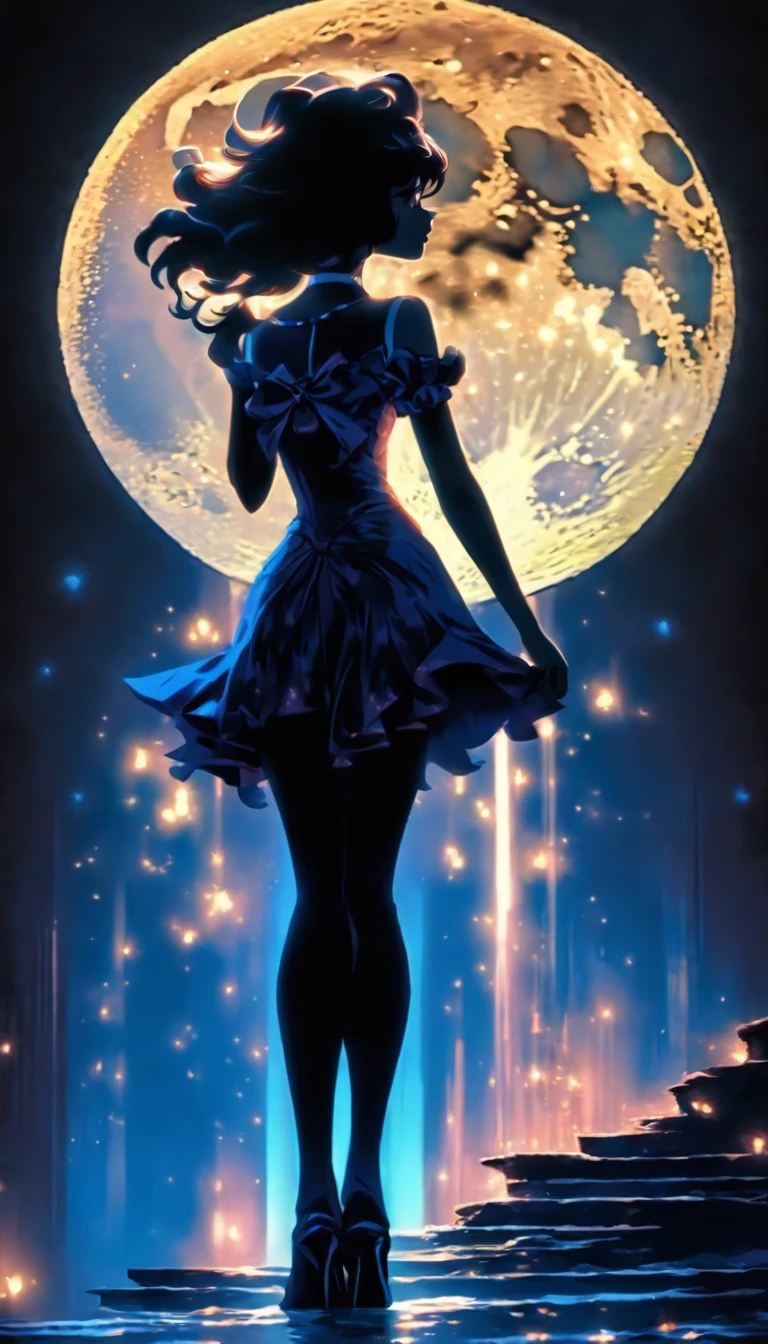 (Silhouette art,best quality,top quality,masterpiece,4k,)(fashion models),necklace,choker,collar,
(((arte em papel cortado,A world where only black exists:1.2),
(style of 90s retro image,classical,fairy),1lady,Solo,slim body,perfect female shape,epic quality,elegant and beautiful,(kneeling up,)
(profile:1.2),ray tracing,movie level lighting,Cinematic storyboard,high heels,Moonlight,The moon behind,beautiful thighs,thin thighs,Delicate legs,beautiful legs,sexy legs,long legs)),Slender,
sunder
(Dark moon),caucasian,((sailor dress))