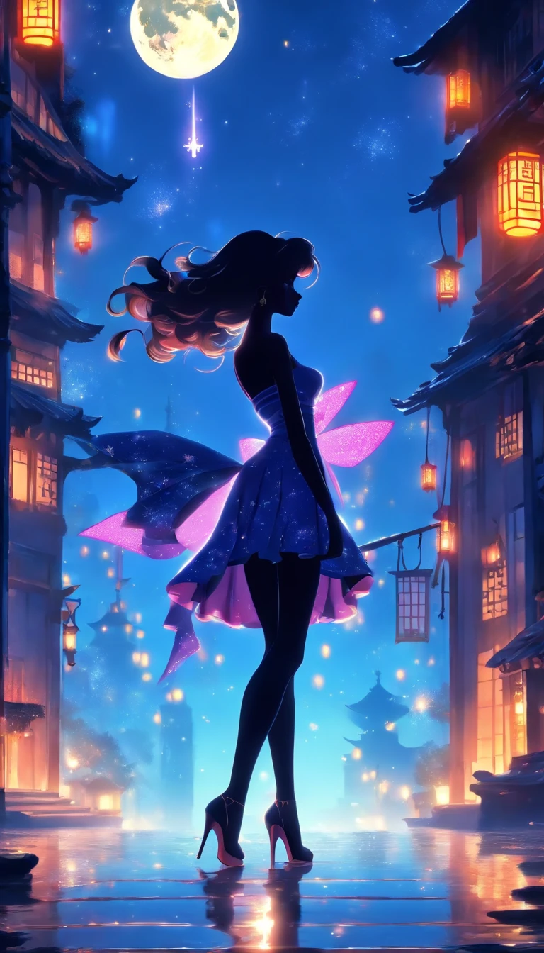 (Silhouette art,best quality,top quality,masterpiece,4k,)(fashion models),necklace,choker,collar,
(((arte em papel cortado,A world where only black exists:1.2)，
(style of 90s retro image,classical,fairy),1lady,Solo,slim body,perfect female shape,epic quality,elegant and beautiful,(kneeling up,)
(profile:1.2),ray tracing,movie level lighting，Cinematic storyboard，high heels,Moonlight,The moon behind,beautiful thighs,thin thighs,Delicate legs,beautiful legs,sexy legs,long legs)),Slender,
sunder
(Dark moon),caucasus,((chinese dress))