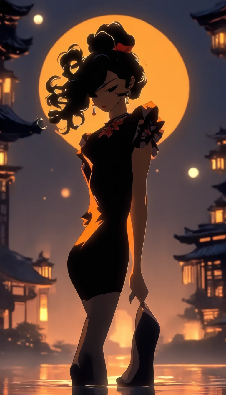 (Silhouette art,best quality,top quality,masterpiece,4k,)(fashion models),necklace,choker,collar,
(((arte em papel cortado,A world where only black exists:1.2),
(style of 90s retro image,classical,fairy),1lady,Solo,slim body,perfect female shape,epic quality,elegant and beautiful,(kneeling up,)
(profile:1.2),ray tracing,movie level lighting,Cinematic storyboard,high heels,Moonlight,The moon behind,beautiful thighs,thin thighs,Delicate legs,beautiful legs,sexy legs,long legs)),Slender,
sunder
(Dark moon),caucasus,((chinese dress))