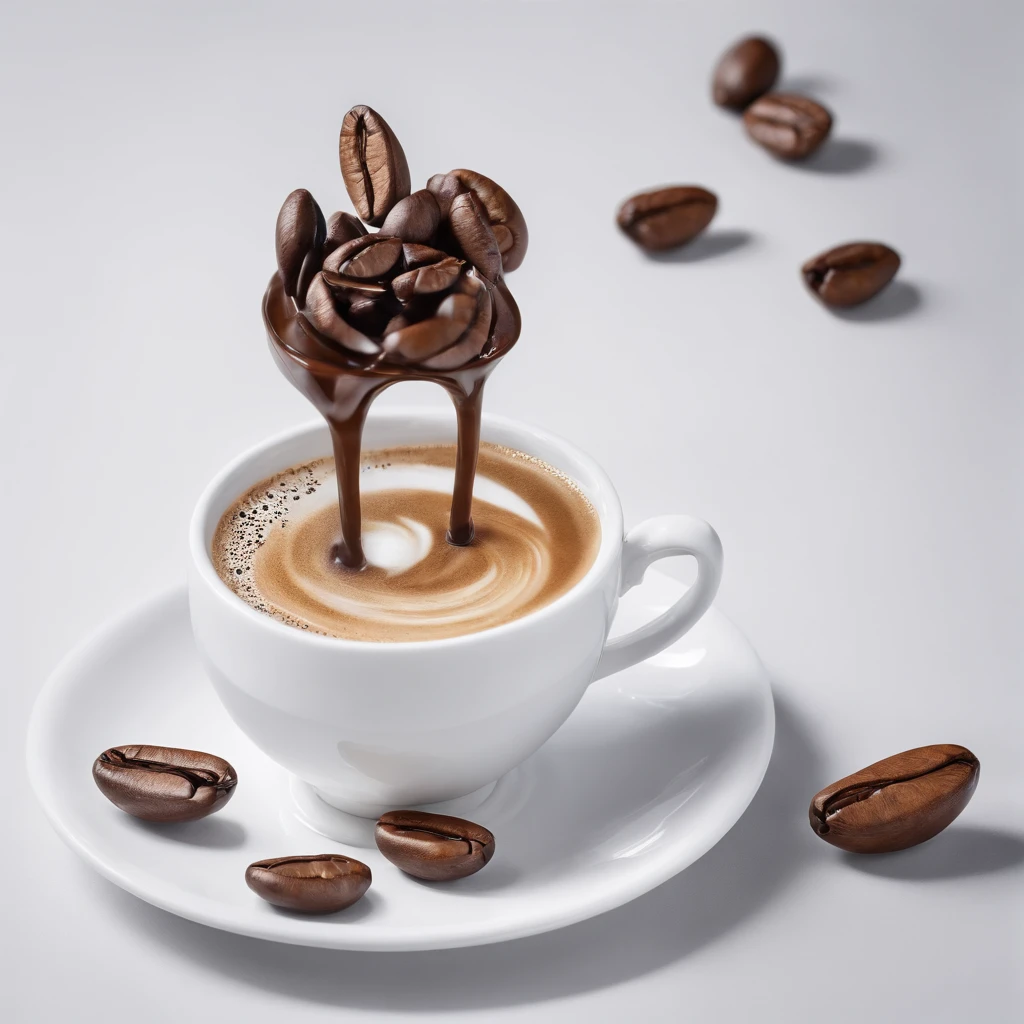 8K, Raw photo, Best Quality, masutepiece,Realistic, Photorealsitic,Clear focus, ,Professional Lighting,Front lighting,BRAEK,White background,Coffee