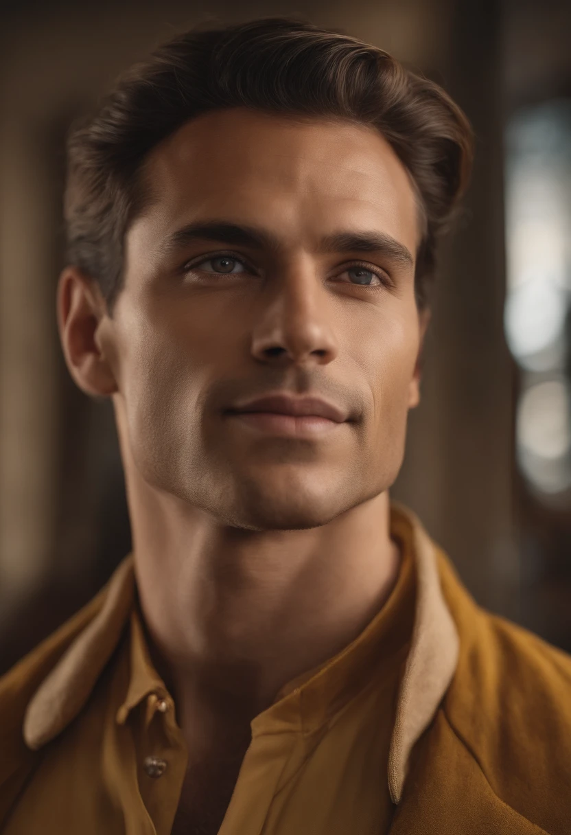 Um homem branco, 30 anos, com cabelos amarelo-loiros, olhos azuis. His face is symmetrical and he has perfect teeth. There are freckles on the nose. He is a LAWYER. The artwork is a highly detailed portrait with a realistic, estilo fotorrealista. Image quality is of the best quality, with 4k or 8k resolution. Lighting is professionally done, with studio lighting to highlight facial features. The overall tone of the color is vibrant and vivid, com um toque de aconchego.