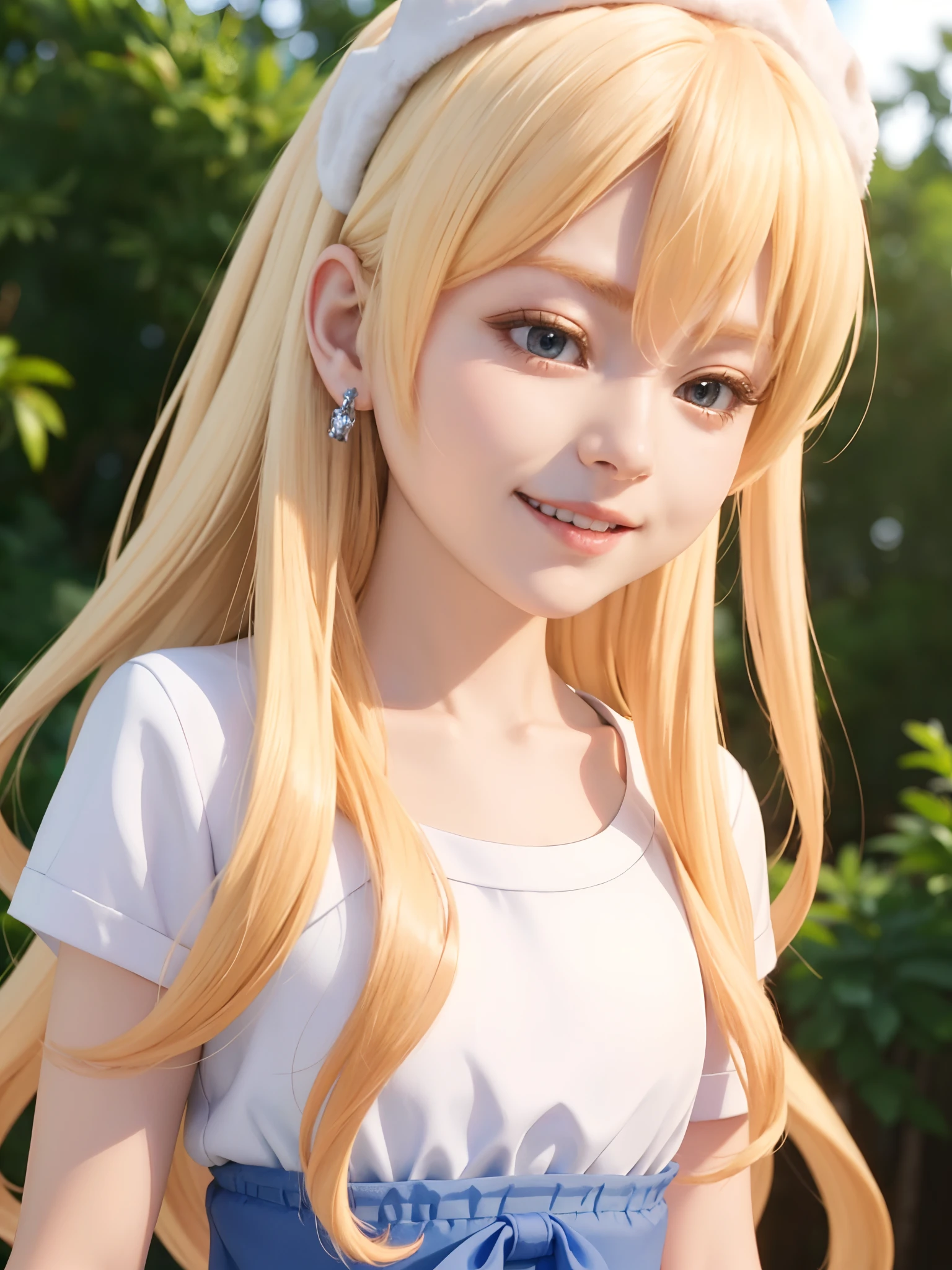 (masuter piece、Best Quality、Cute symmetrical face、Norse man、Beautiful blonde hair with bangs、a blond、1 girl、Very young pretty girl、Very young girl、Very young pretty girl、Very small cute girl、Deities々Shii Girl、Very young face、Symmetrical and very cute face)、(Beautiful shiny beautiful blonde hair with bangs、Intense crystal light blue eyes、Pale colored crystal light blue eyes、no earrings、Beautiful white skin)、(Cute costume of Santa Claus in red and white、Cute hat of Santa Claus in red and white、Very cute girl from Santa Claus)、5years old、Very young very cute girl:1.5、Deities々Cute little girl、very cute female child、happily laughing、Smile happily、The best smile、Beautiful teeth、Beautiful teeth alignment、Beautiful skins、Staring into the distance on the left、Forest with light on beautiful nature background、Deities々Deep forest background、Winter forest background、cowboy  shot