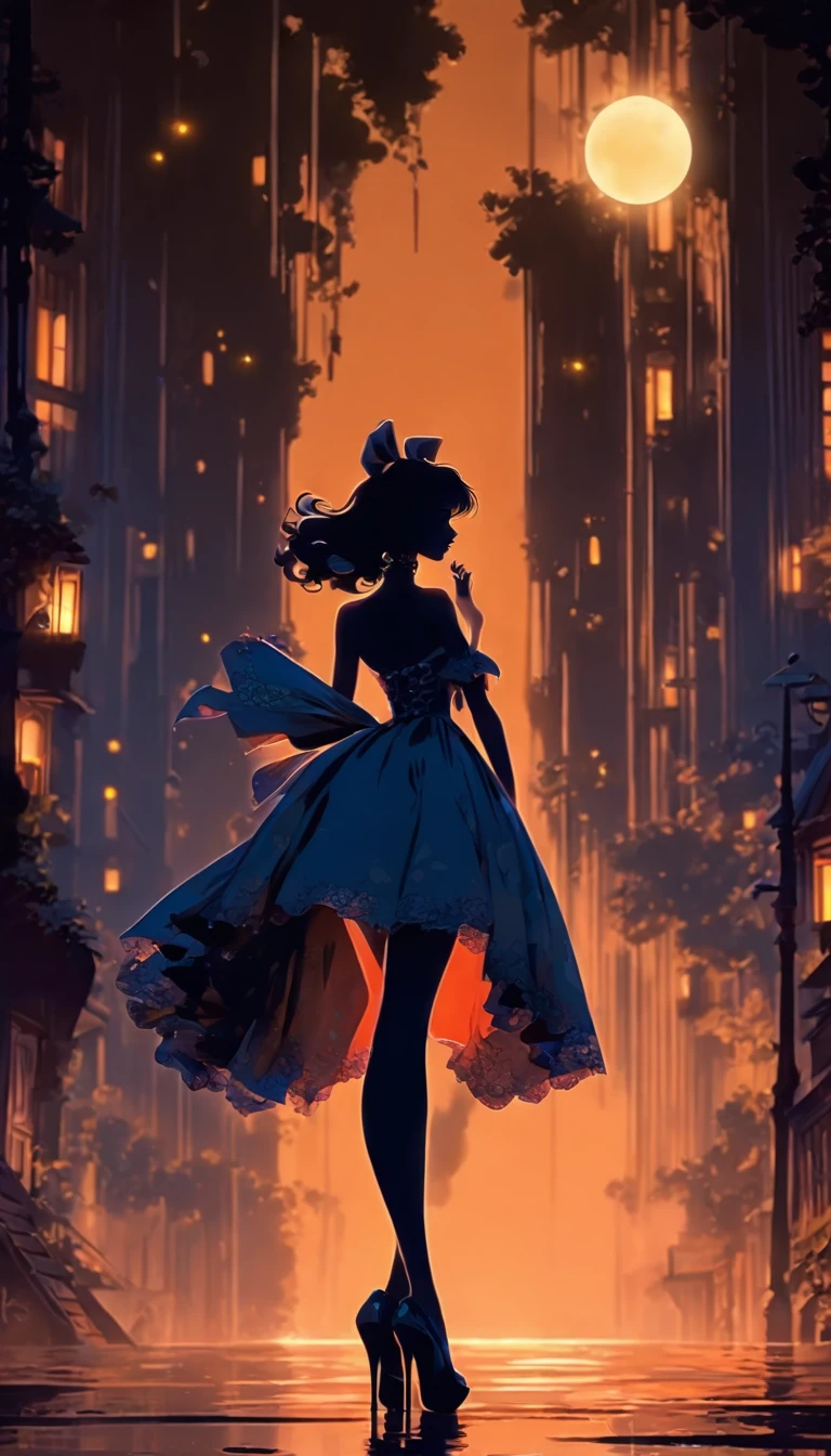(Silhouette art,best quality,top quality,masterpiece,4k,)(fashion models),necklace,choker,collar,
(((arte em papel cortado,A world where only black exists:1.2)，
(style of 90s retro image,classical,fairy),1lady,Solo,slim body,perfect female shape,epic quality,elegant and beautiful,(kneeling up,)
(profile:1.2),ray tracing,movie level lighting，Cinematic storyboard，high heels,Moonlight,The moon behind,beautiful thighs,thin thighs,Delicate legs,beautiful legs,sexy legs,long legs)),Slender,
sunder
(Dark moon),korean beauties,((lolita dress))