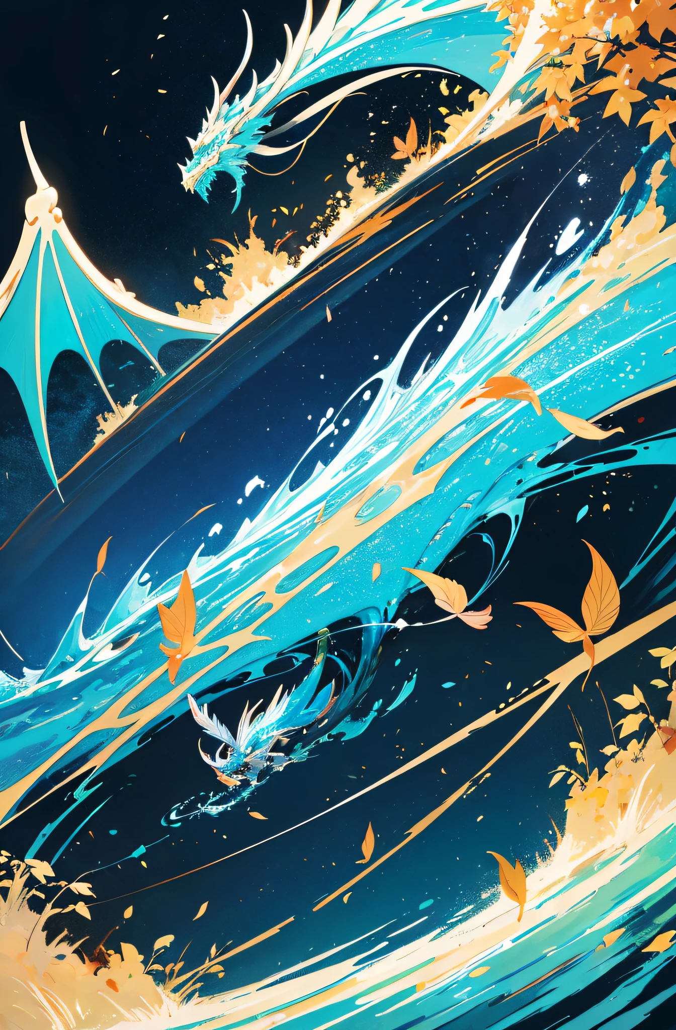 Yinyuejun\(Zeichen\),Drache1\(Funktionen\),verschwommener Hintergrund,Wald,Hintergrundbeleuchtung,Fluss,Spray,eine Hand nach oben,floating on the surface of the water,Riesiger Sternenhimmel,Wald,