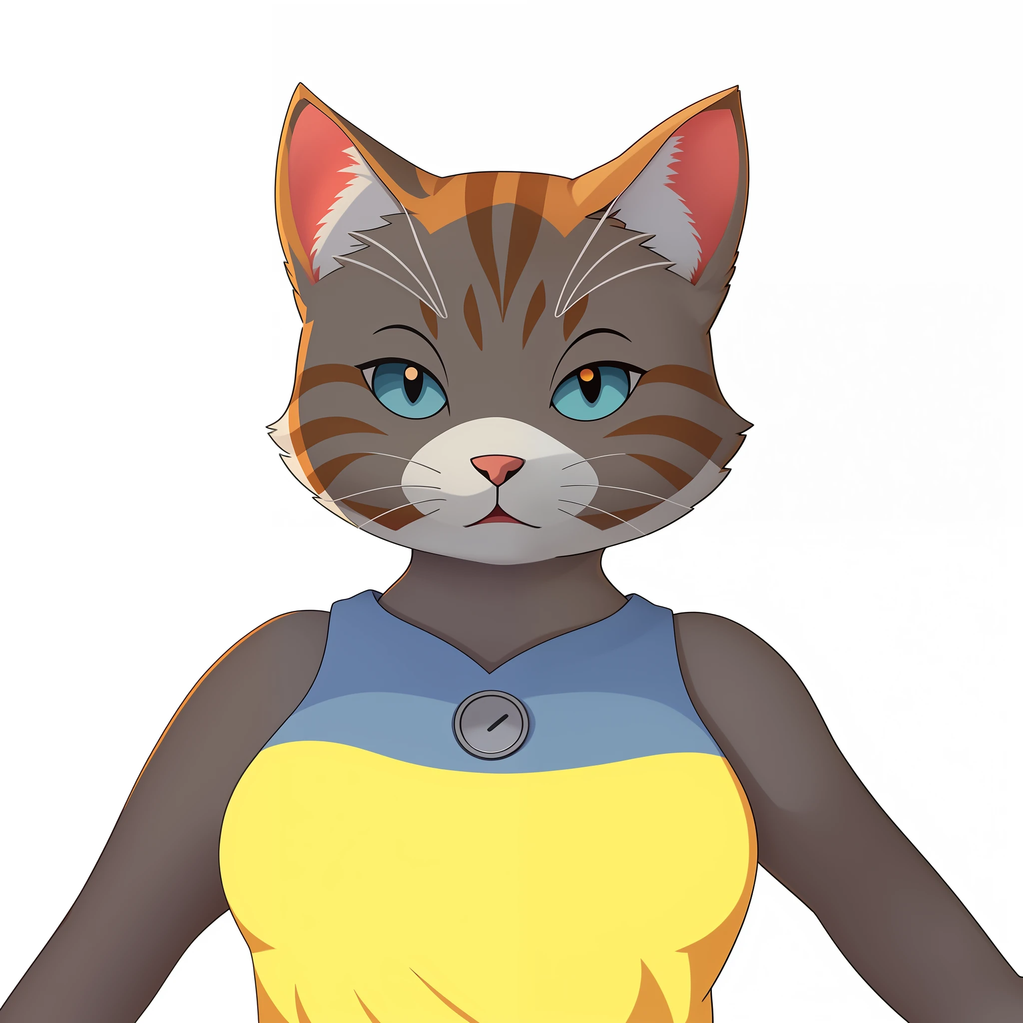 There is a cat with a shirt and a shirt, anthropomorphic female cat, Avatar da parte superior do corpo, Woman / cat hybrid, the cat is orange, human cat hybrid, menina gato atraente, sem linha, gatinha, um gato antro, Avatar do jogo 2D do corpo superior, anthropomorphic cat, Gato Anime, gatinha jovem bonita