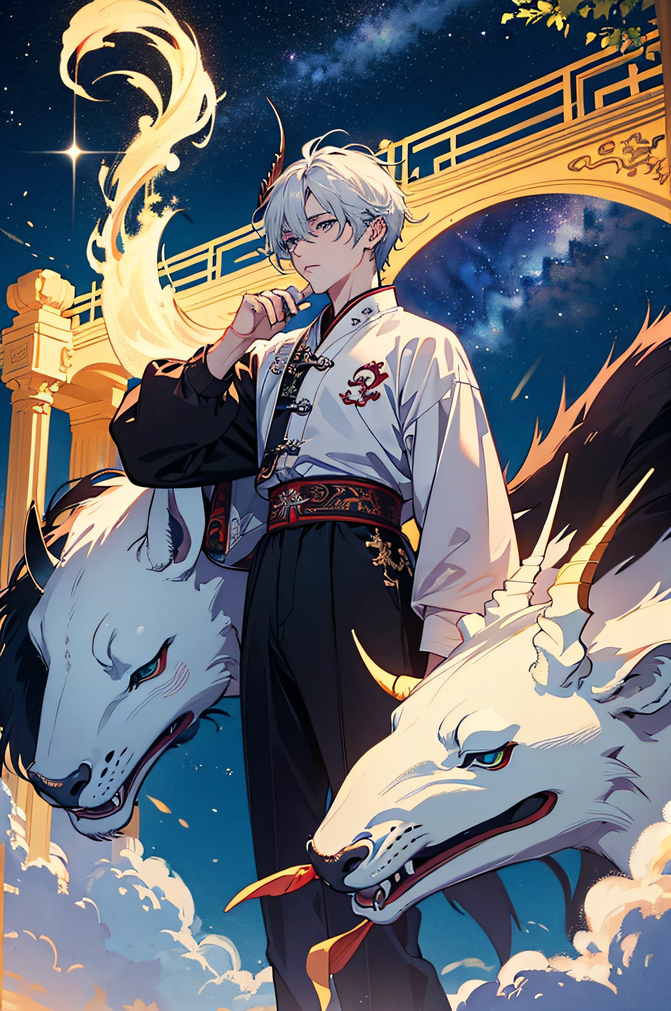 masterpiece, high quality, Qilin, night sky, milky way