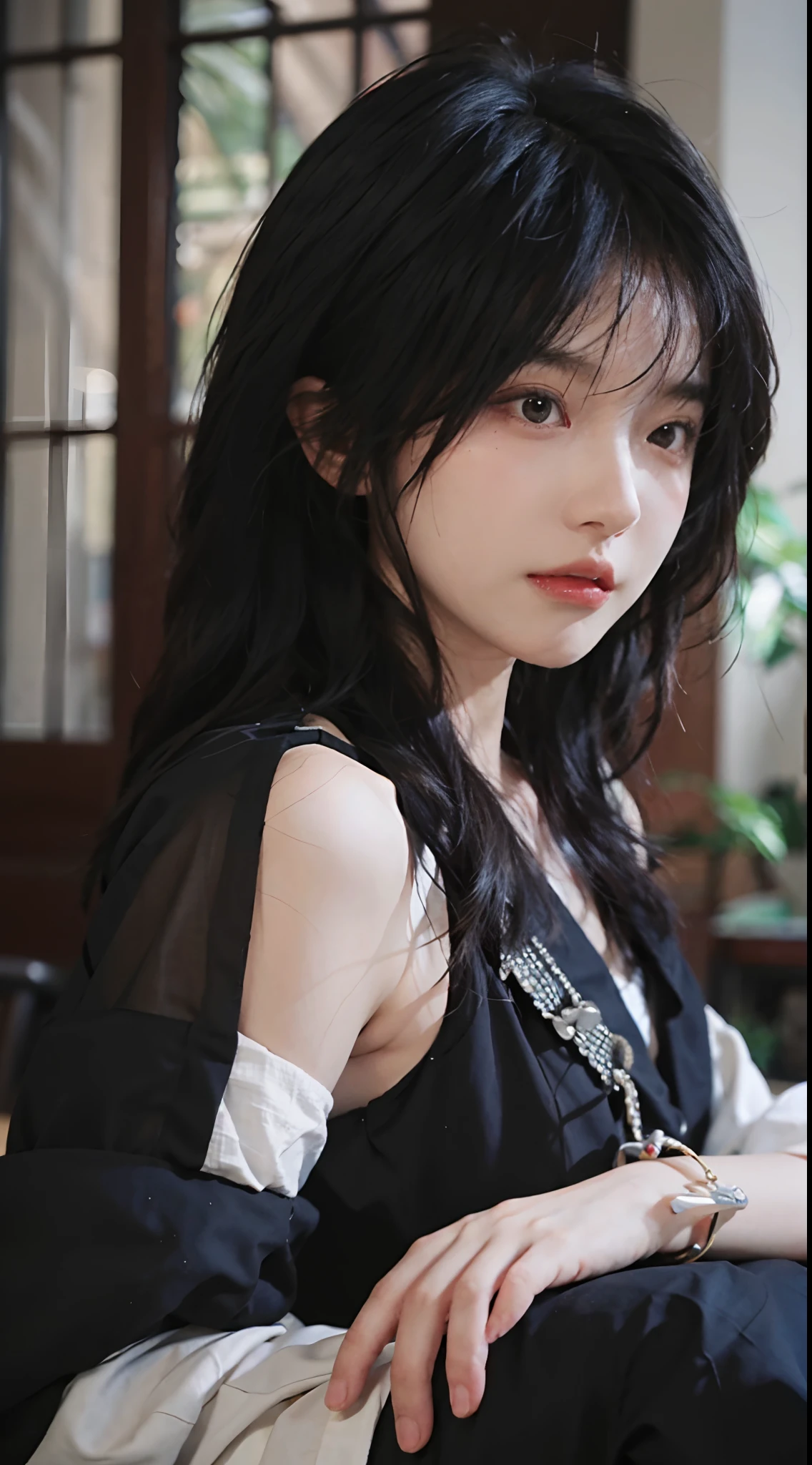 best qualtiy,tmasterpiece,超高分辨率,(realisticlying:1.4),a close up of a woman with long black hair wearing a black dress, Cai Xukun, gorgeous chinese models, Gorgeous young Korean woman, beautiful Korean women, yanjun cheng, Xianxia, full-body xianxia, xintong chen, ruan jia beautiful!, Beautiful young Korean woman, xision wu, Inspired by Huang Ji, gongbi