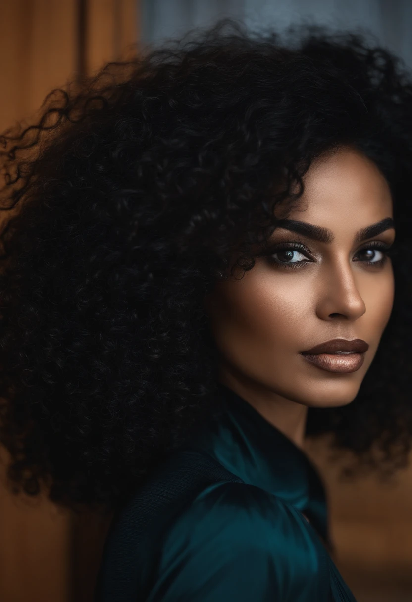 uma mulher , parda, 28 anos de idade, cabelo castanho escuro, olhos pretos, cabelos pretos e ondulados