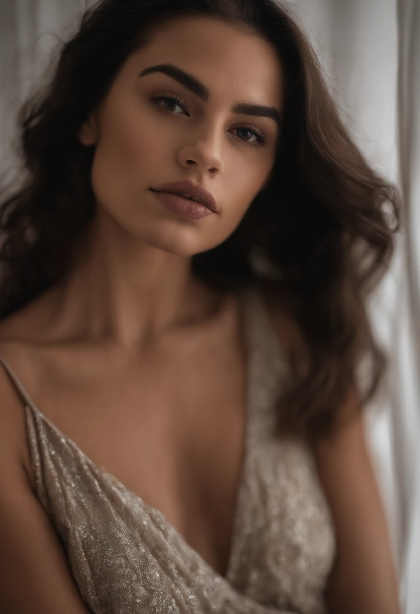 Femme arafed dans des seins visibles nus gros , Kukami garde les cheveux et les culottes petits, fille sexy aux yeux bruns, Portrait de Kaia Gerber , cheveux bruns et grands yeux, selfie of a young woman, Yeux de chambre, Violet Myers, pas de maquillage, maquillage naturel, looking straight at camera, Visage avec Artgram, maquillage fin, Superbe plan complet, dans la chambre, clivage